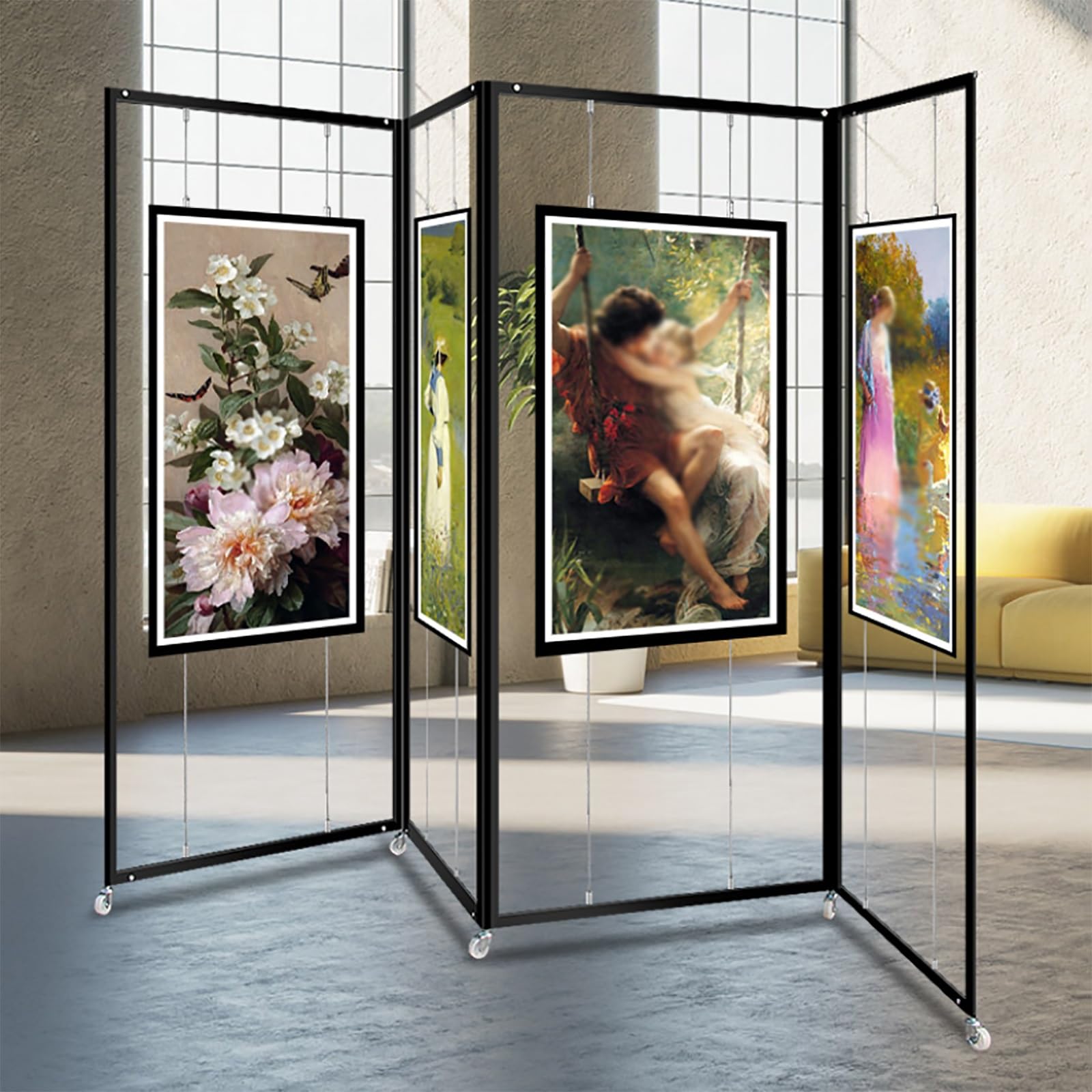 Soporte multifuncional negro para carteles, caballete de artista y tablero de información, soporte para carteles rodantes, 120 x 220 cm, partición publicitaria, ideal para eventos y presentaciones.
