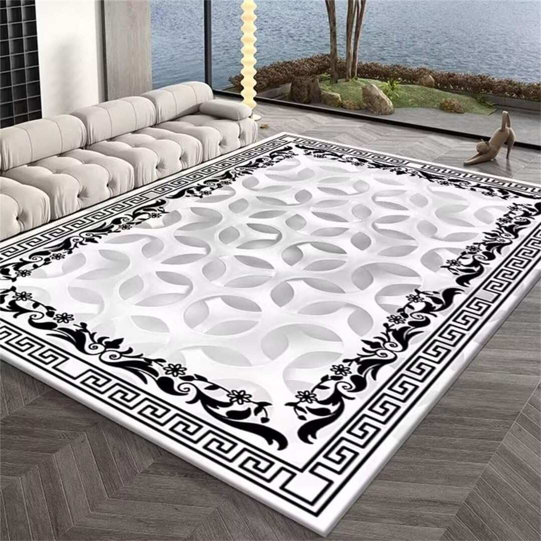 Tapis de Salon Design Blanc et Noir 200X300cm - Moquette Couloir