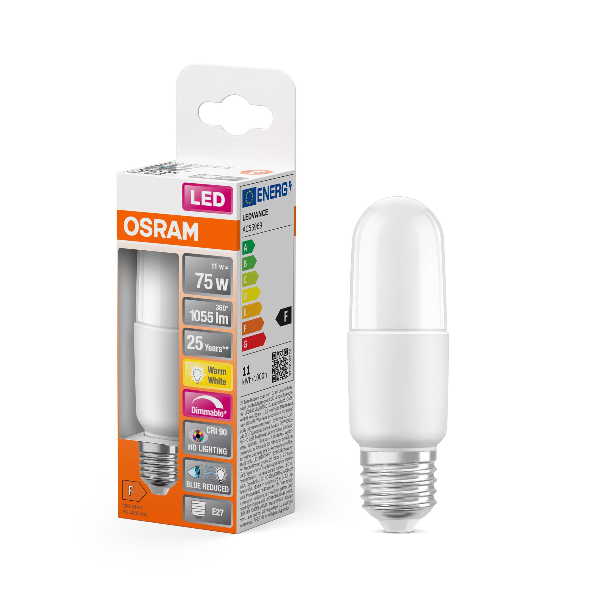 OSRAM Superstar dimmable LED lamp with Extra high Colour Rendering (CRI90), E27-base matt Optics,Warm White (2700K), 1000 Lumen, 75W-Replacement, dimmable, 1-Pack