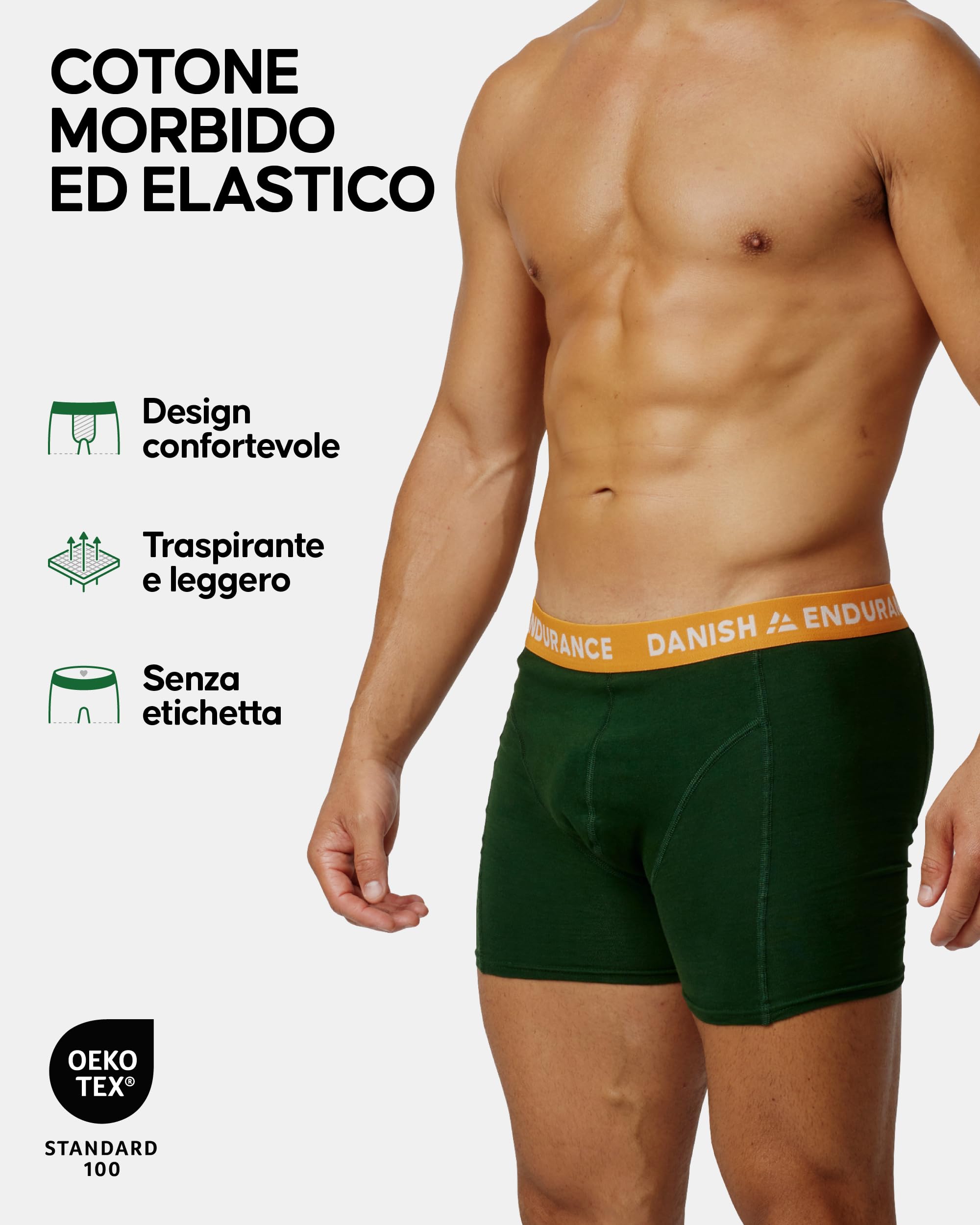 DANISH ENDURANCE Boxer Uomo Cotone Elasticizzato, Boxer a Pantaloncino Comodi e Traspiranti, Cuciture Piatte, con o Senza Patta Frontale, 6 Paia