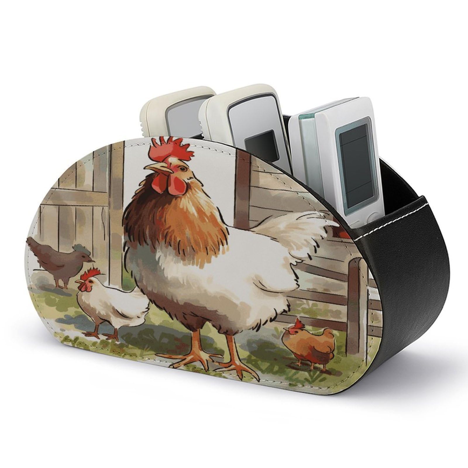 JTREHY Farm Animals Remote Control Holder 5 Compartments Remote Caddy Tray PU Leather TV Remoter Storage Box Bedside Table Storage Organizer Office Desk Storage Case
