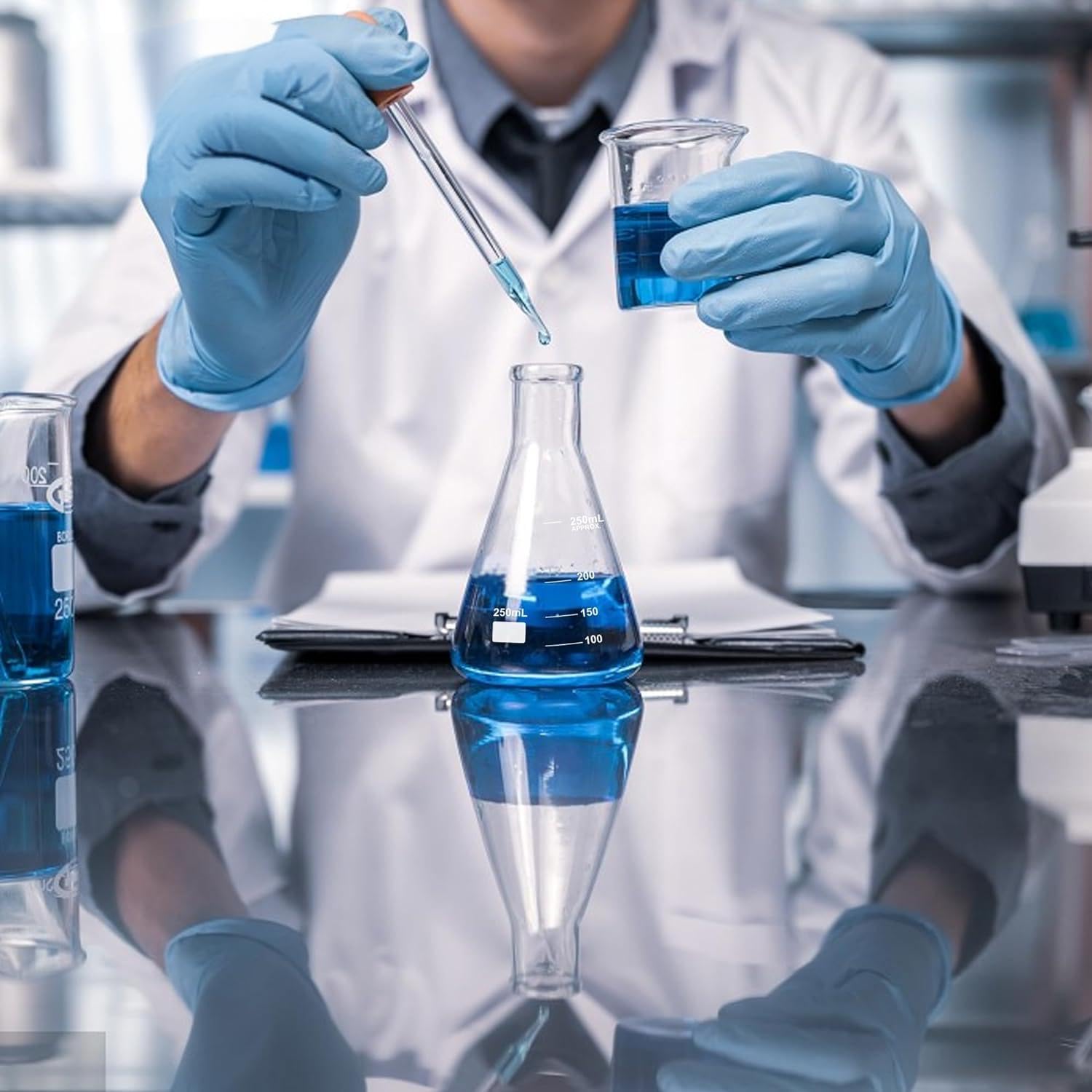 ZEEROQOLAB Zestaw Szkła Laboratoryjnego: 4 Zlewki, 3 Cylindry Miarowe, 3 Kolby Erlenmeyera z Pipetami i Mieszadłami