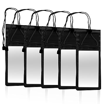Storite 5-Pack Universal Waterproof Sealed Mobile Pouch Pvc Transparent Rain Protection Cover Up To 7 Inches For Smartphones(Black)