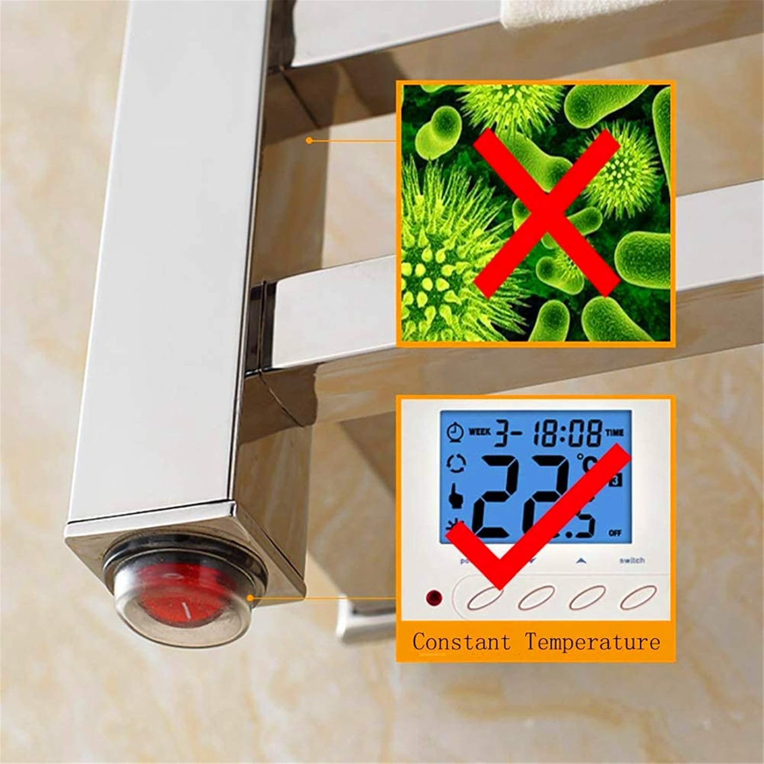 Towel Warmer, Heated Towel Warmer,Stainless Steel Electric Heated Warmer Radiator Wall Mount Towel Rail for Bathroom Kitchen,Bath Towel Dryer, Hardwi