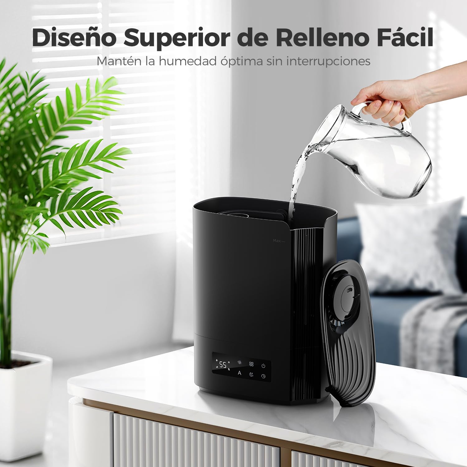 AROEVE Humidificador de Aire 6L para Habitaciones, Difusor de Aceites Esenciales, Humidificador Ultrasónico para Bebés y Plantas, Duración de hasta 60 Horas, Control de Humedad Inteligente, Silencioso