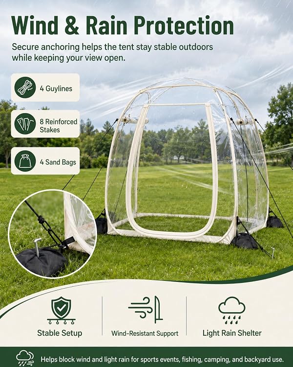 NNHHPO Pop up Sports Tent, Instant Pop Up Bubble Tent Fully Transparent, 2-6 Person Tent Clear Bubble Tent, All Weather Sports Tent for Outside Sports Events Fishing 71" X 71" X 65"H by NNHHPO - Image 7