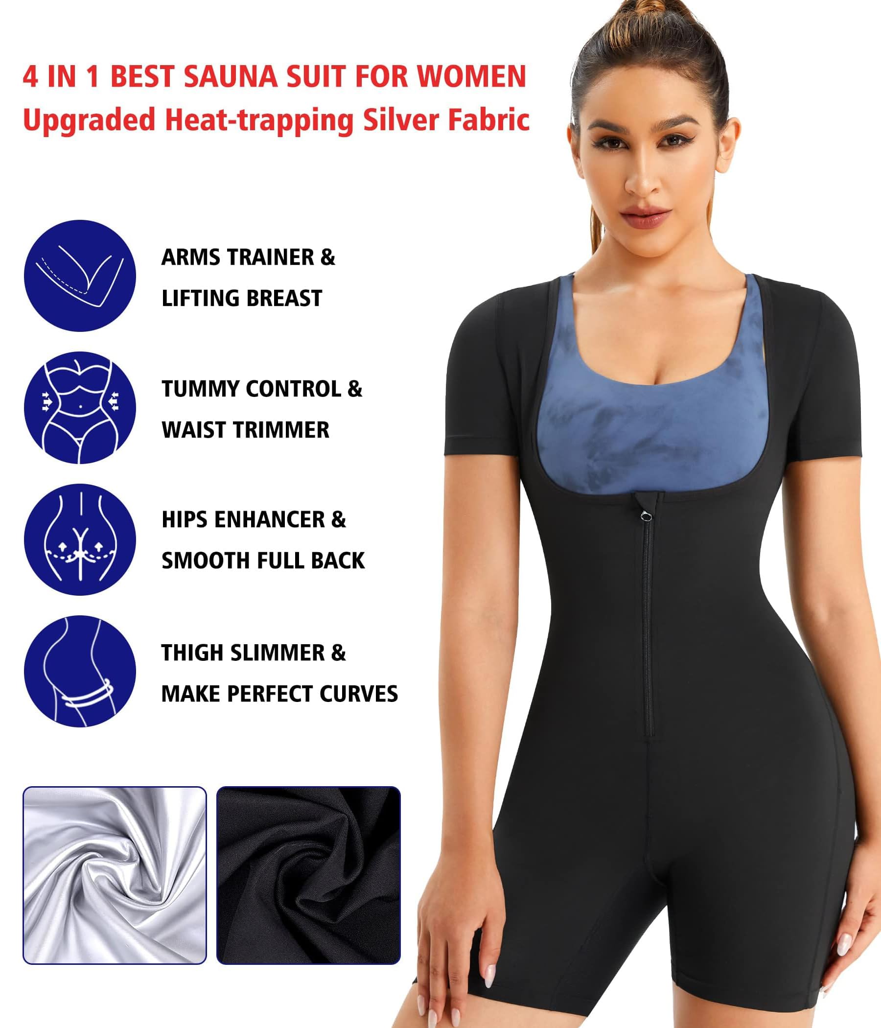 KUMAYES Vêtements de Sudation Femme Amincissante Combinaison Intégrale Sauna Shapewear Costume D'entraînement Formateur Shaper Sudation Entraînement Survêtement pour Fitness