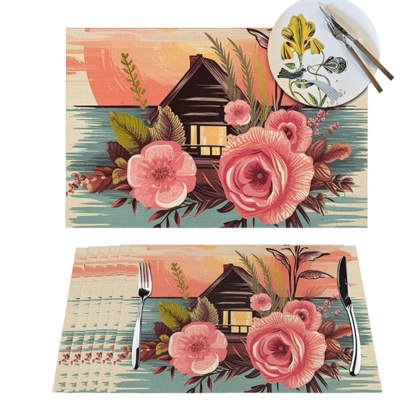 Lot de 6 sets de table en vinyle PVC tissé Home Sweet Home