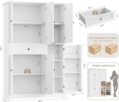 Miniatura 3 de HOSTACK Gabinete Alto de Almacenamiento de Despensa de Cocina de 68", Alacena de Cocina Moderna con Puertas y Estantes, Despensa de Alimentos