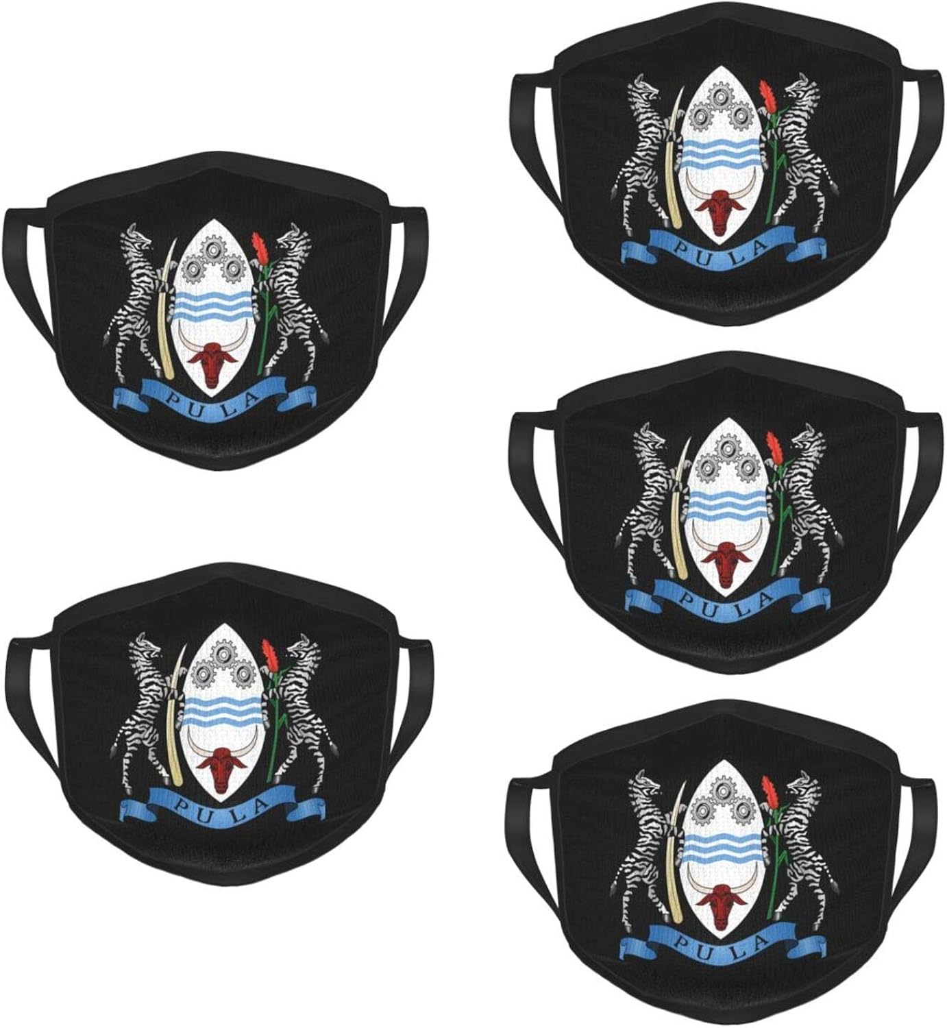 Coat of arms of Botswana Unisex Black mask for Adults Rimmed (5sets