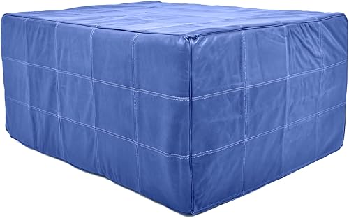 Miniatura 113 de Marrakesh Gallery Funda otomana de cuero - Puf cuadrado marroquí, sala de estar, dormitorio otomano Marrón,Beige Bronceado,Azul,Marrón (Dark