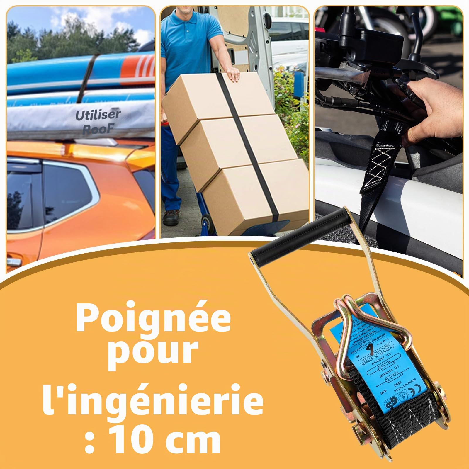AKOLAFE Lot de 2 Sangle a Cliquet 10M×50MM Sangle D'arrimage à Cliquet 3000 kg Sangle à Cliquet avec Crochet en Polyester Sangles à Cliquer Noir pour Moto, Remorque, Voiture, Camion