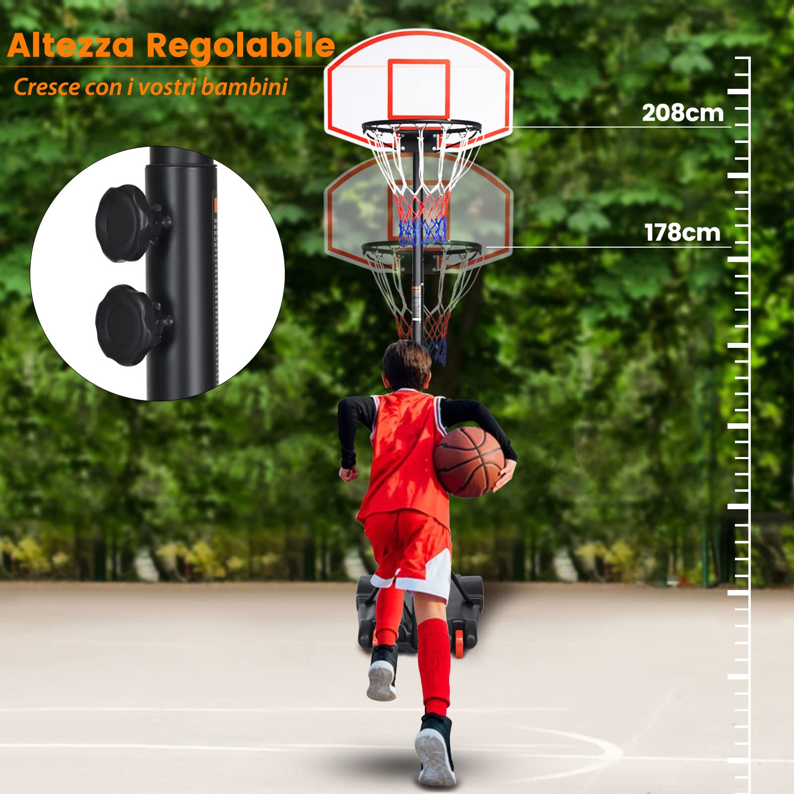 Bakaji Canestro Basket a Piantana Giocattolo per Bambini con Altezza