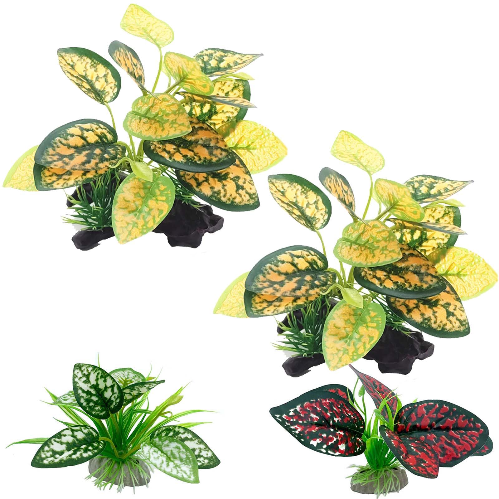 Moonorange Reptile Artificial Plants, Terrarium Plants Decorations Supplies, Aquarium Fish Tank Plant, Amphibian Habitat Hideout Tank Accessories(M Set-4pcs/C)