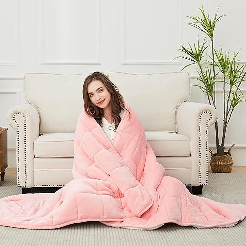 Miniatura 5 de L'AGRATY Manta con peso de franela Sherpa de 60 x 80 pulgadas, 20 libras, cómoda y gruesa de doble cara, para adultos, franela suave y esponjosa,