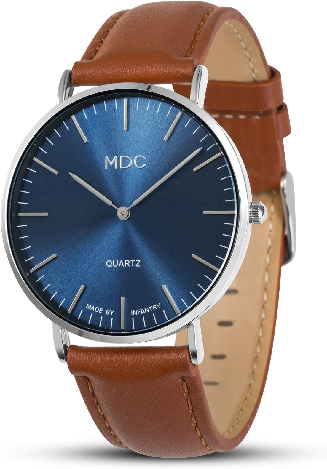 MDC Mens Minimalist Watch - 6.5mm Ultra Thin Business Casual Wrist Watches for Men,Big Face Analog Quartz Watch with Brown Leather Band, Professional Man's Gift