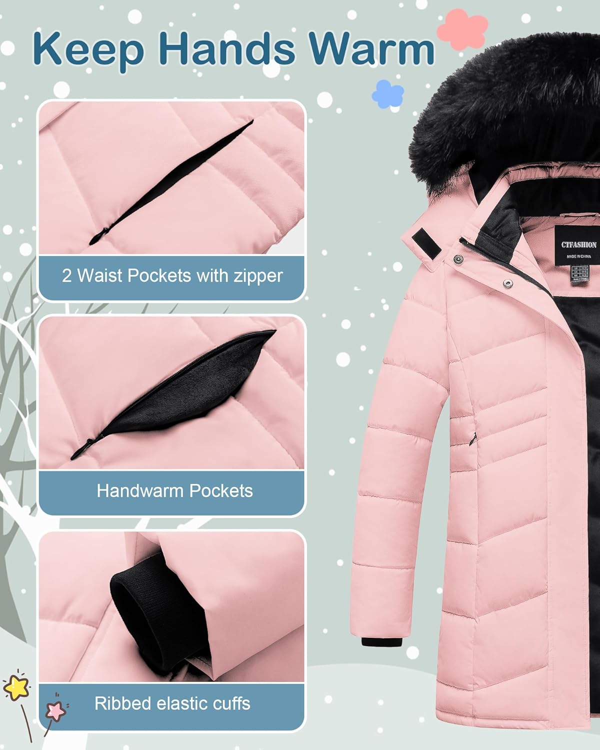 Girl's Winter Coats Kids Waterproof Long Puffer Jacket Thicken Fleece Lined Ski Parka with Detachable Fur Hooded - Image 6