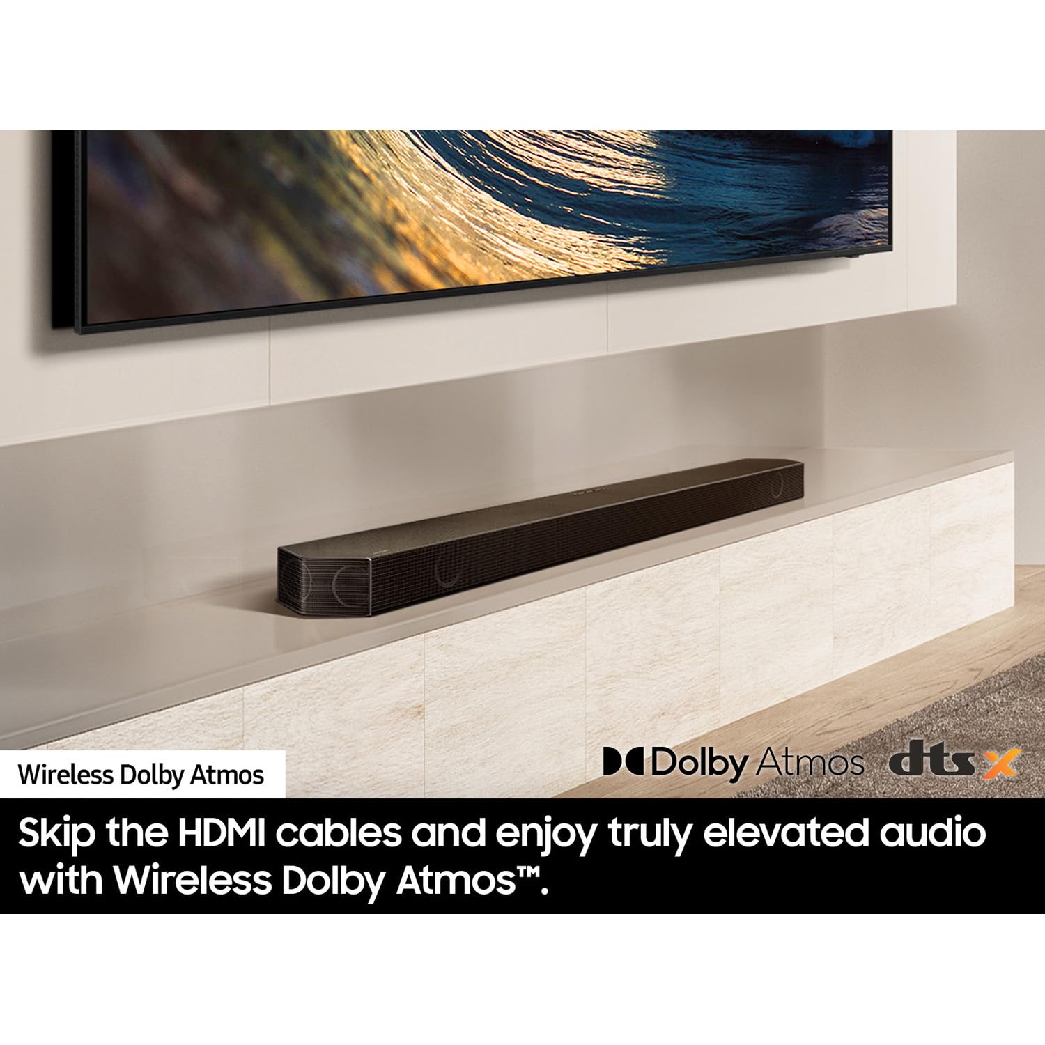SAMSUNG HW-Q990D 11.1.4ch Soundbar w/Rear Speaker, Wireless Dolby Atmos Audio (2024) + 2X 4K HDMI 2.0 Cable w/Pure Copper Conductors & Deco Gear CPS Exclusive 1-Year Protection