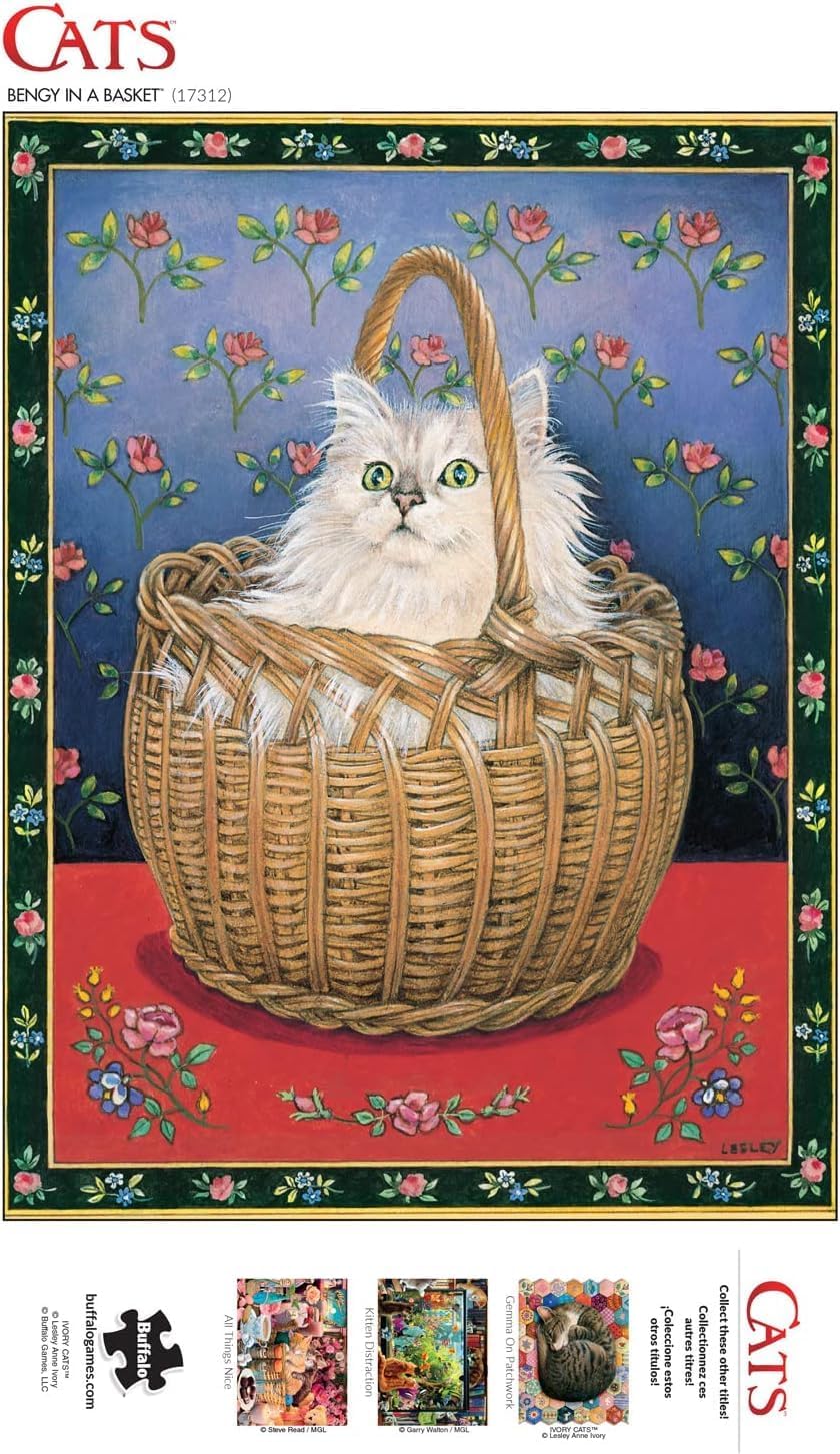Buffalo Games - Ivory Cats - Bengy in a Basket - 750 Piece Jigsaw Puzzle for Adults - Challenging Puzzle Perfect for Game Nights - Finished Puzzle Size is 24.00 x 18.00