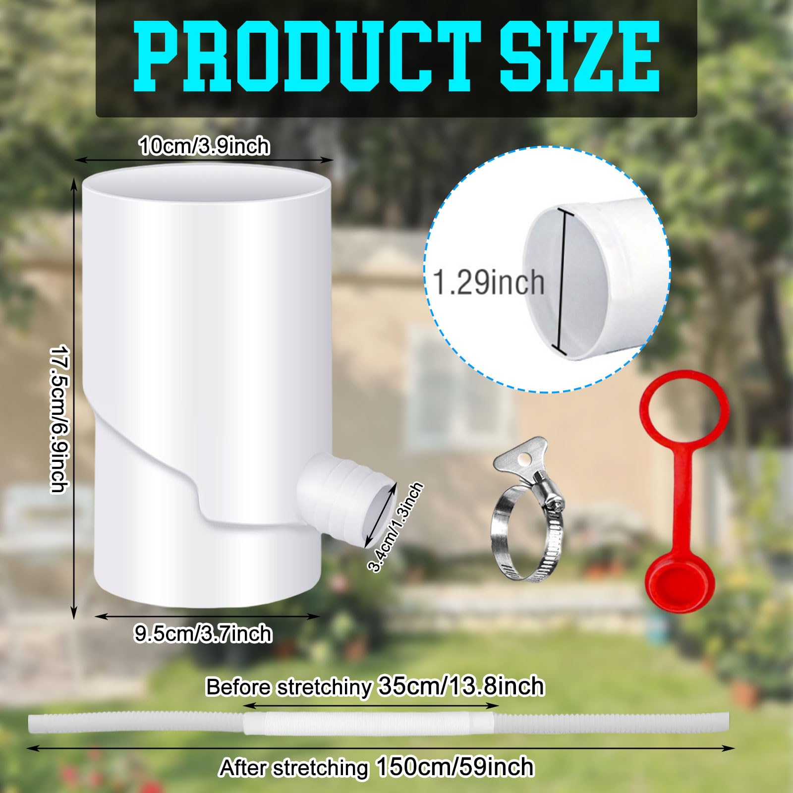 Recolector de Agua de Lluvia para Bajantes de 100mm, Desviador con Tubo Telescópico y Tapón de Cierre, Sistema de Recogida de Agua para Riego de Jardín, Anticongelante