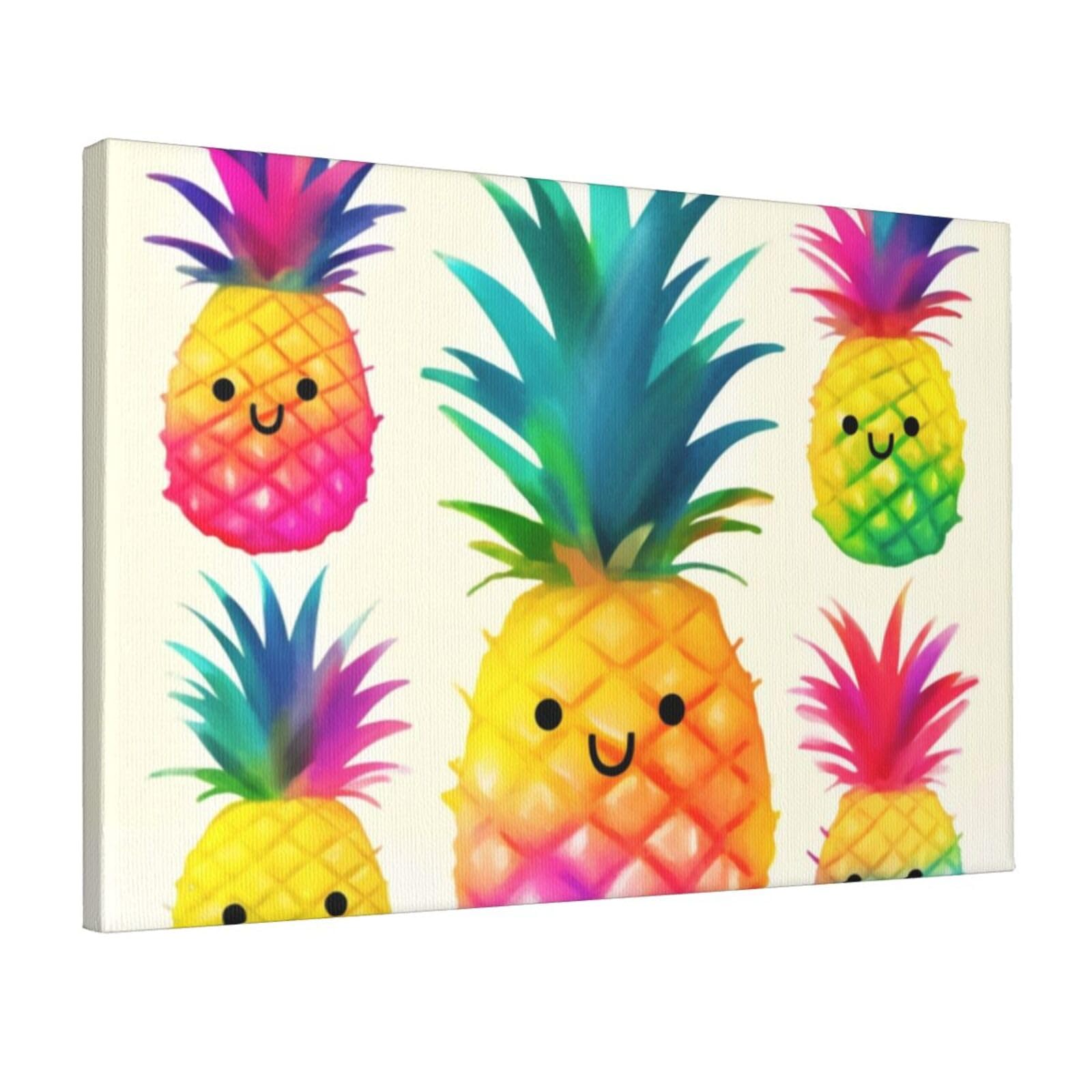 DWVTSLH Rainbow Pineapple Cartoon Poster Paintings Canvas Wall Art Bedroom Prints Home Decor Hanging Picture Modern Home Artworks Aesthetic for Living Room Office Wall Decor 12x18in Unframed