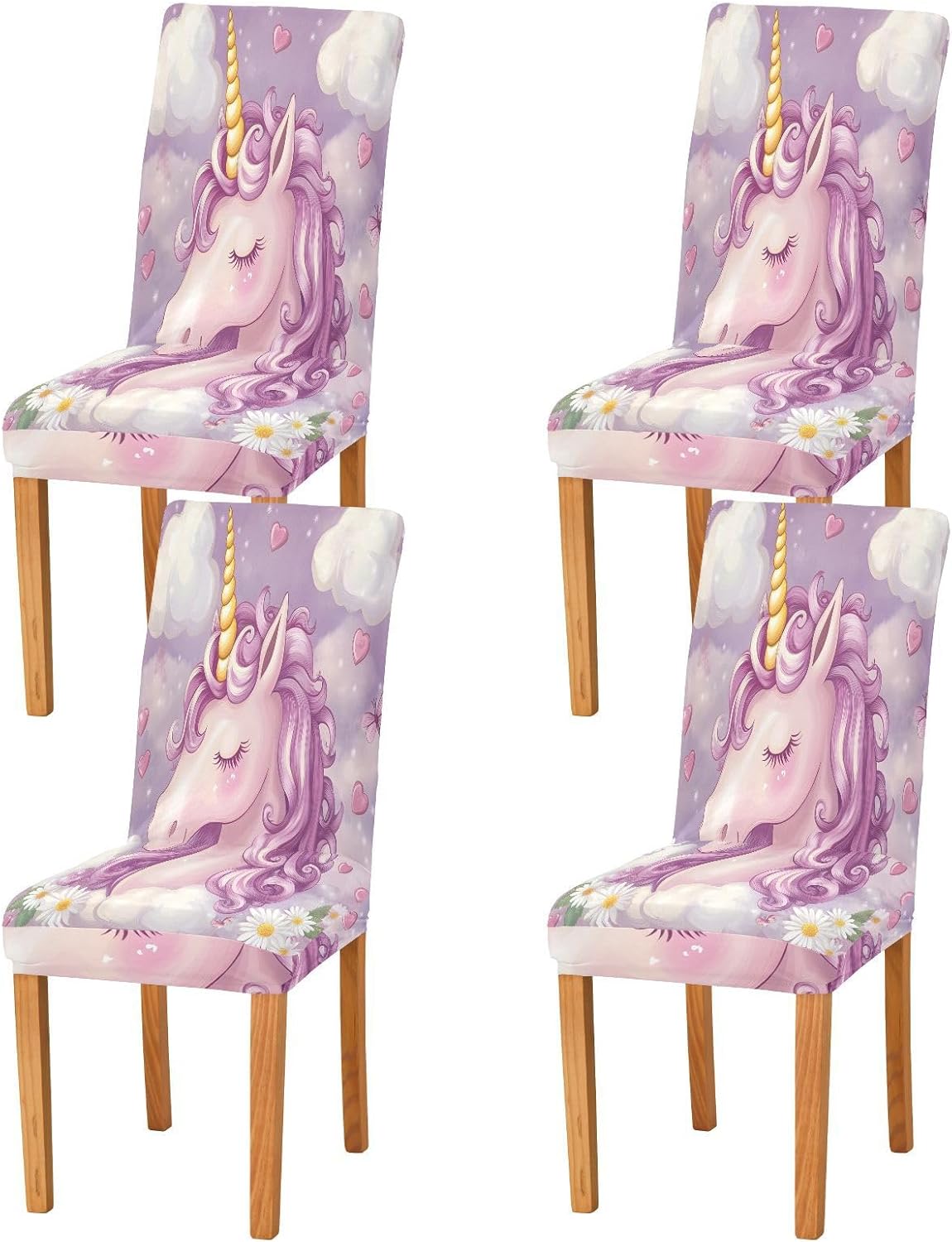 ALAZA Chair Covers for Dining Room, Cute Unicorn Pattern Stretch Chair Cover Sets Chair Protector Removable Washable for Ktichen Restaurant Hotel