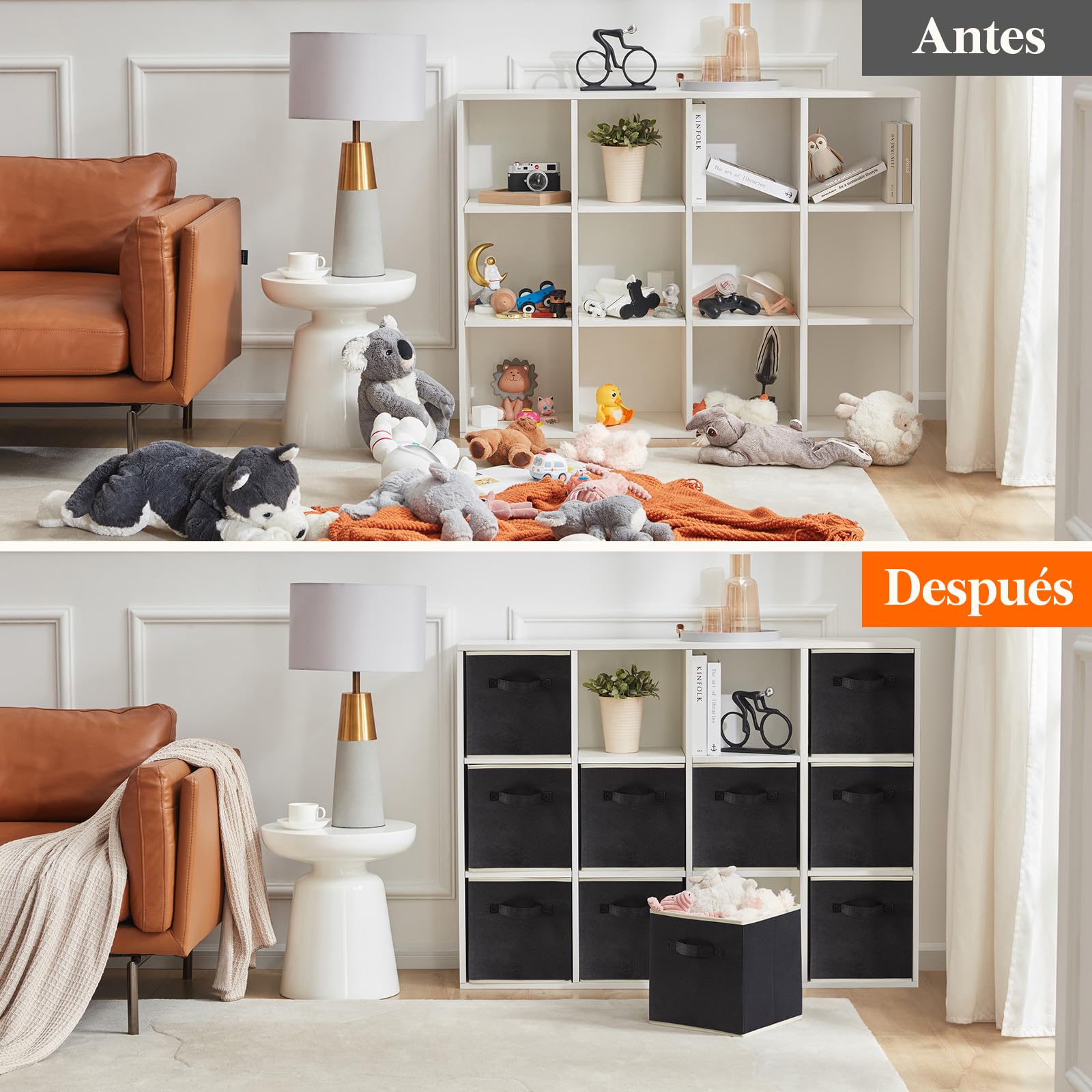 Lifewit Juego de 10 Cubos de almacenamiento plegables, Cestas de Almacenamiento de Tela, Cajas de Almacenamiento con asas, Organizadores para ropa, Juguetes, 33 x 33 x 33 cm, 36 L, Negro