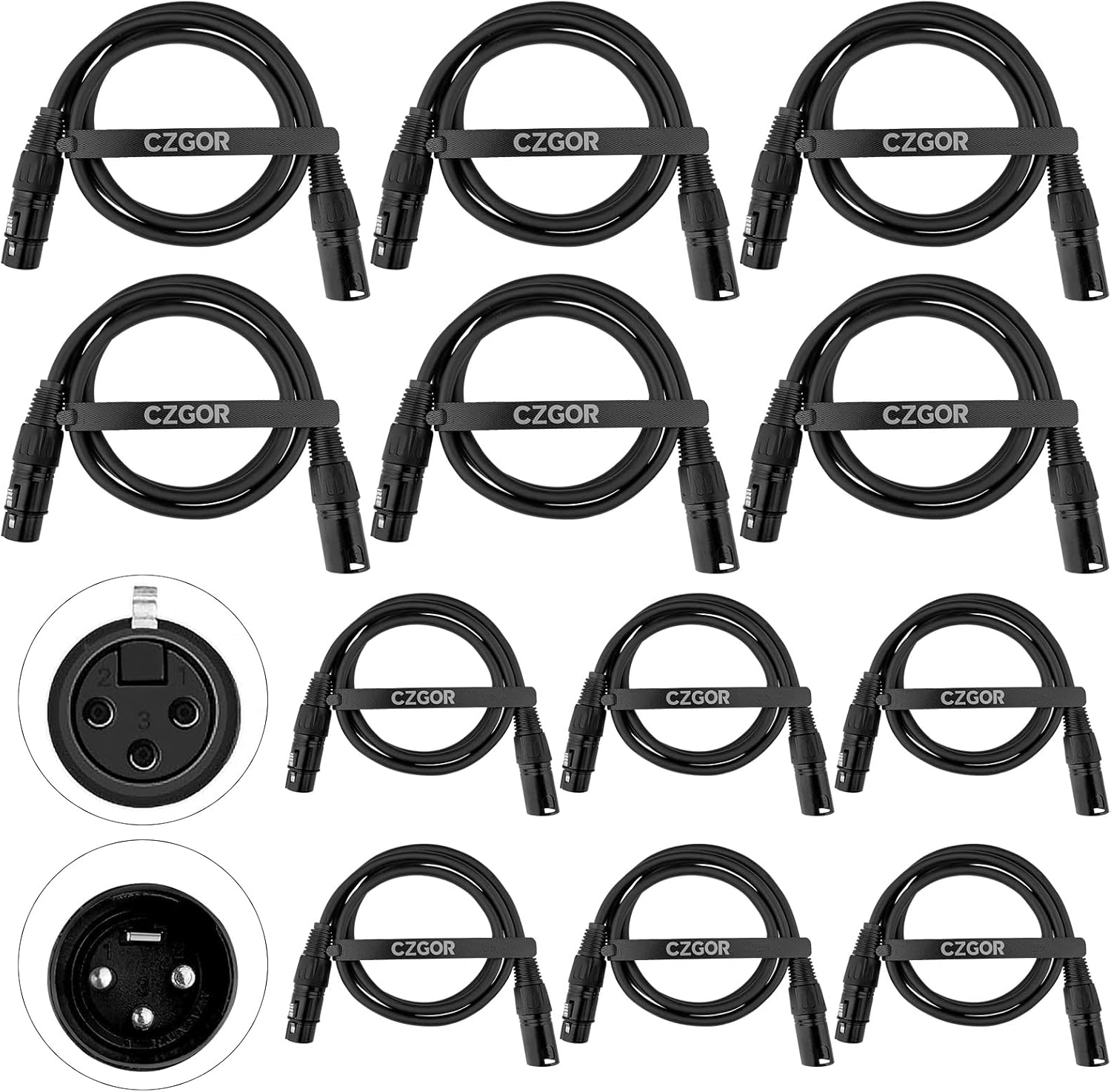 DMX Cable 3.2 ft, 12 Pack Flexible 3 Pin Signal XLR Male to Female DMX Cable Wire, Suitable for Stage Lighting Signal DMX512 Connection Stage Light Cables for Stage Lighting Input & Output