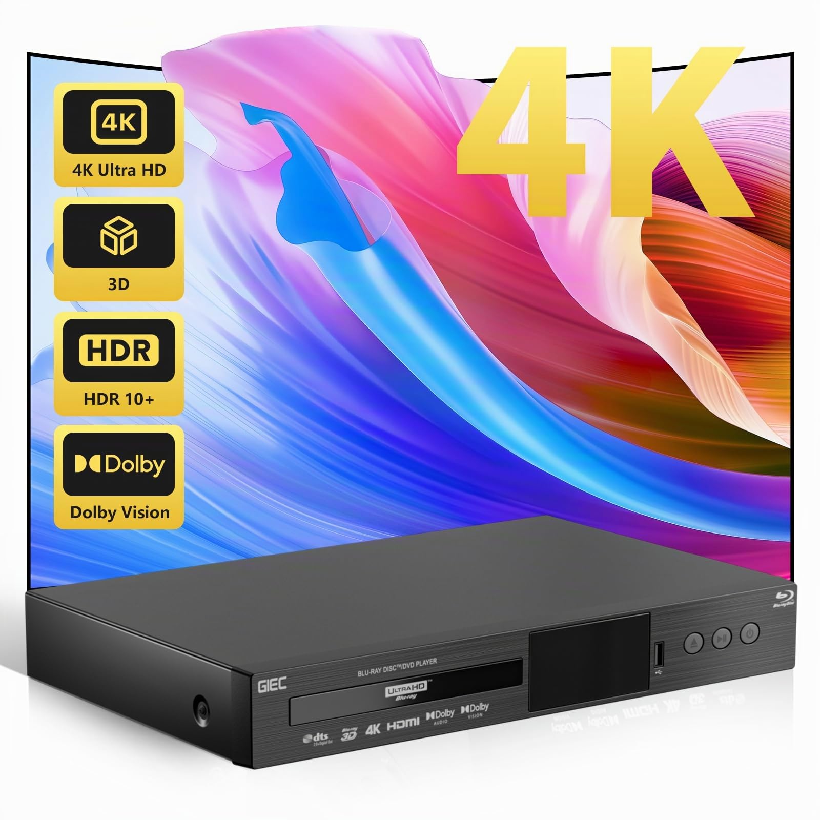 G5300 4K Ultra HD Blu Ray Player für alle Regionen Discs 3D Blu Ray DVD Player für TV / Projektor 4K HDR 10 Dual HDMI Ausgänge / Koaxial / Optisch / USB 3.0