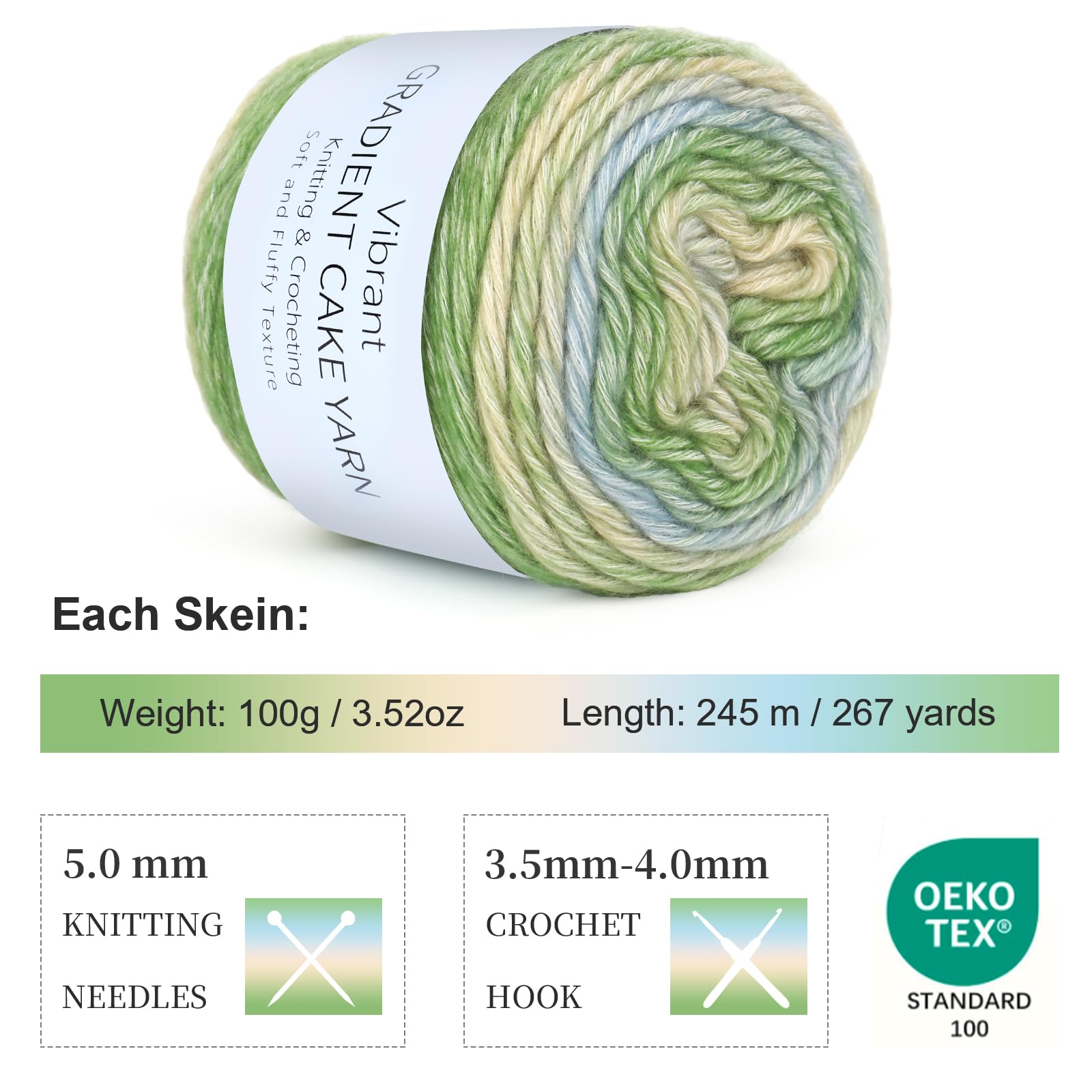 Aeelike Farbverlaufsgarn zum Häkeln, weiches Ombré-Märchenland-Garn Nr. 3, leicht mit leuchtenden Farben, 6 x 100 g, 245 m, für Bastelarbeiten, bunte Deckenschals, Mützen, grüner Farbverlauf