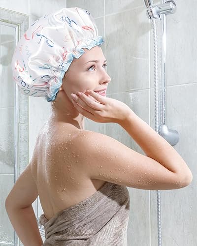 Miniatura 5 de Aquior Gorro de ducha reutilizable para mujer, doble capa impermeable, tamaño grande para todas las longitudes de cabello, no se decolora, para
