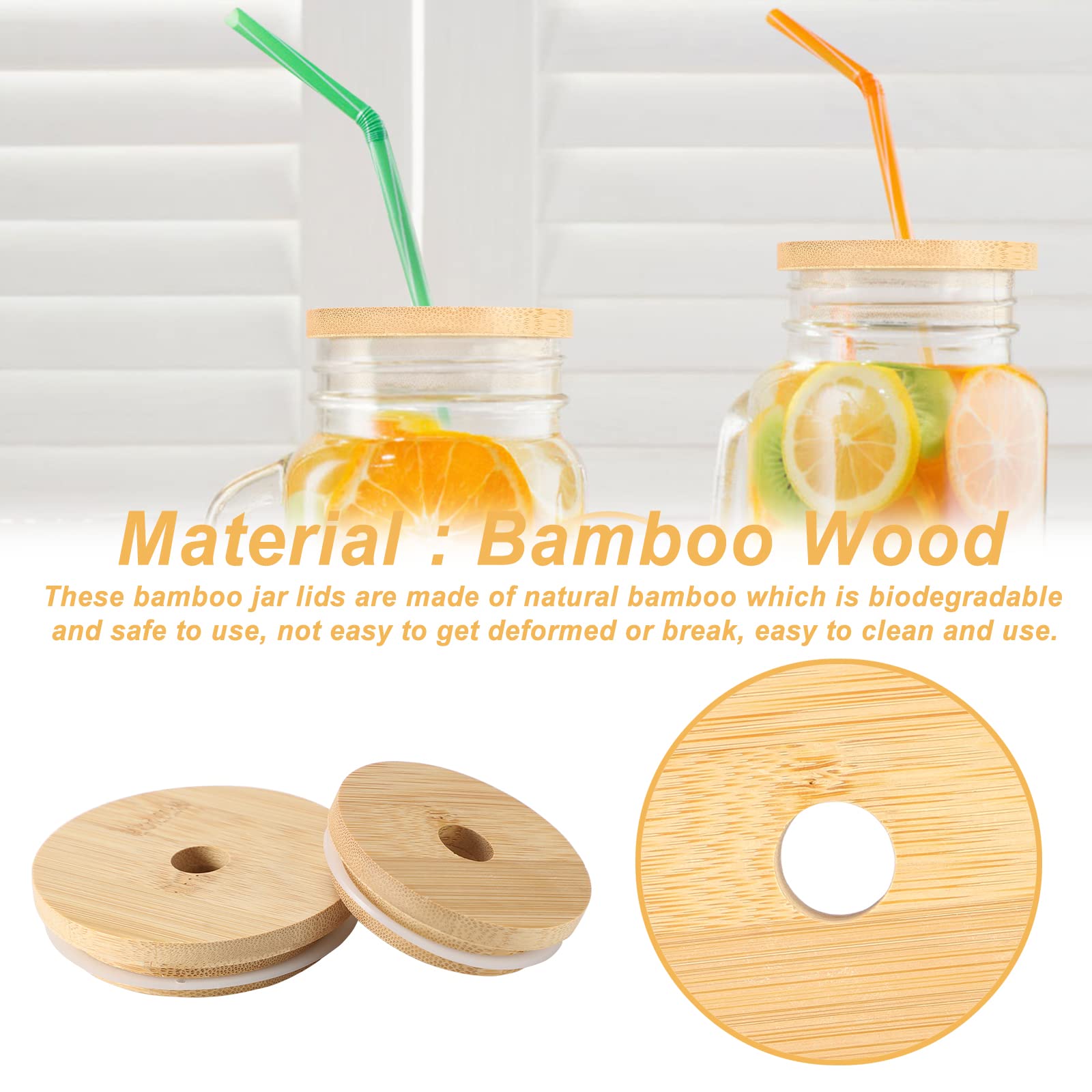 1Pc 70/86mm coperchi per barattolo di vetro in legno di bambù con anello di tenuta in Silicone bottiglie di coperchio in legno riutilizzabili tazze tazze con foro di paglia  15