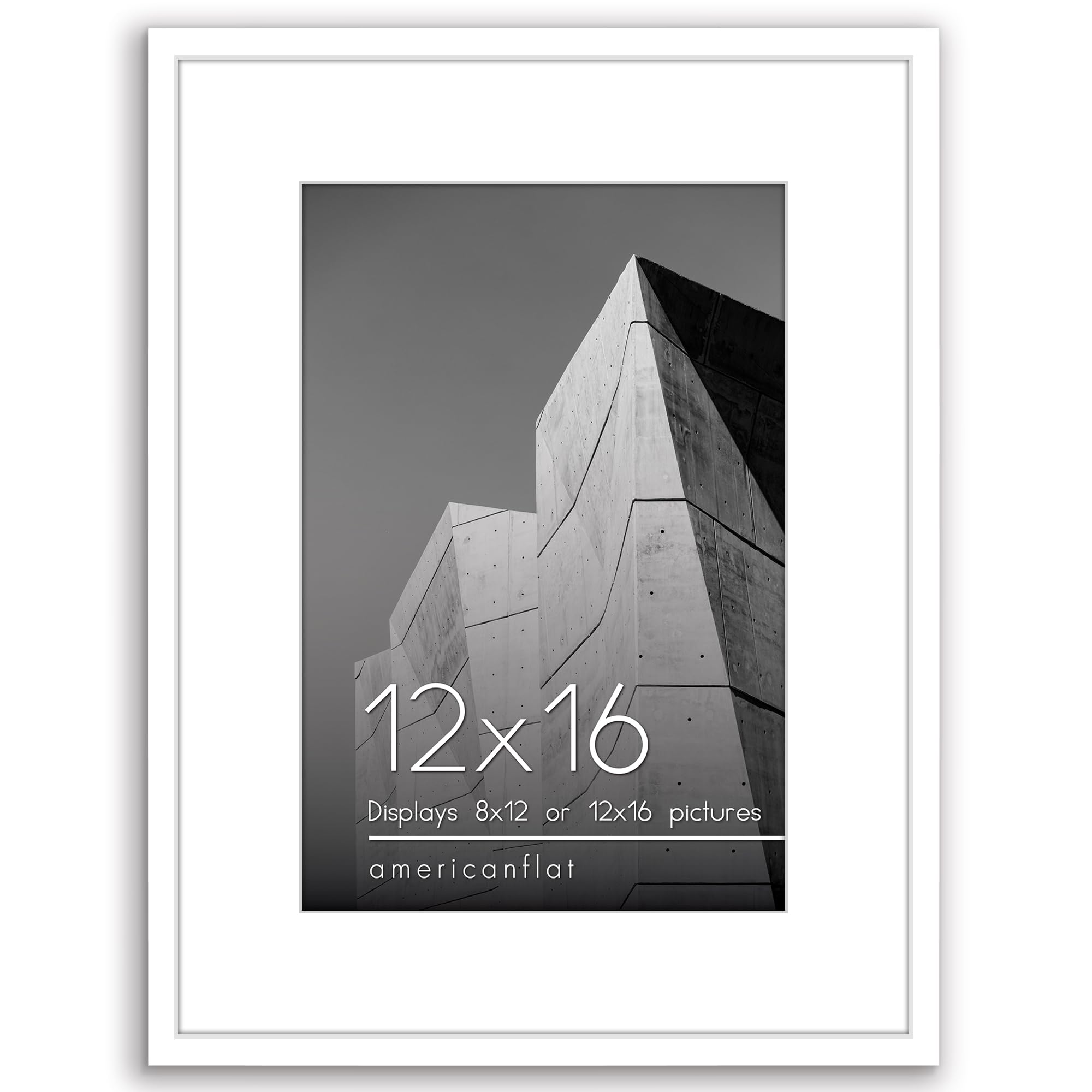 Americanflat 12x16 Picture Frame with Polished Plexiglass - Use as 8x12 Frame with Mat or 12x16 Frame Without Mat - Streamline Collection - Thin Photo Frame for Wall Display - White