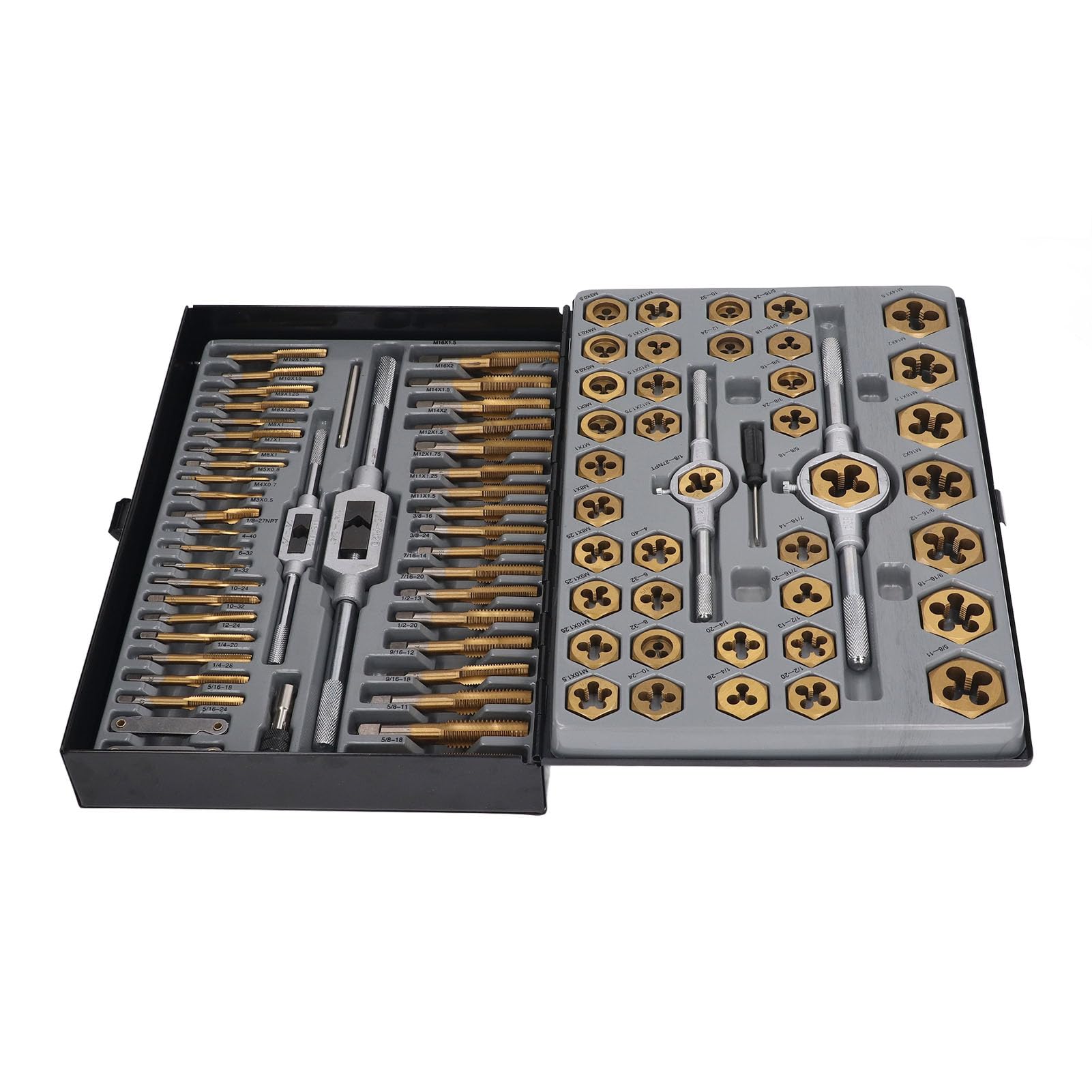 Juego de Terrajas y Machos de Roscar de Aleación de Carburo con Revestimiento de Titanio (86 piezas), Kit Esencial de Herramientas de Roscado y Reroscado con Caja de