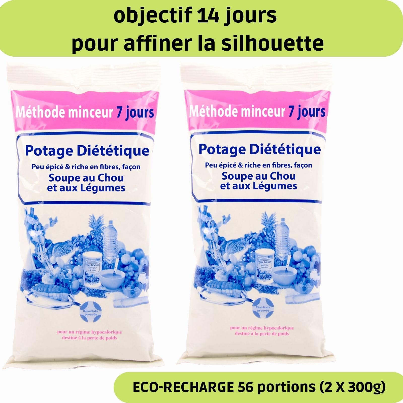 Recharge 56 Soupes au Chou et Maté Vert. Perte de Poids. Affiner la Silhouette, Éliminer les Toxines. Riche en Protéine, Fibres, Sans Graisse. Réduit l’Appétit, Digestion, Énergie. Annedelona