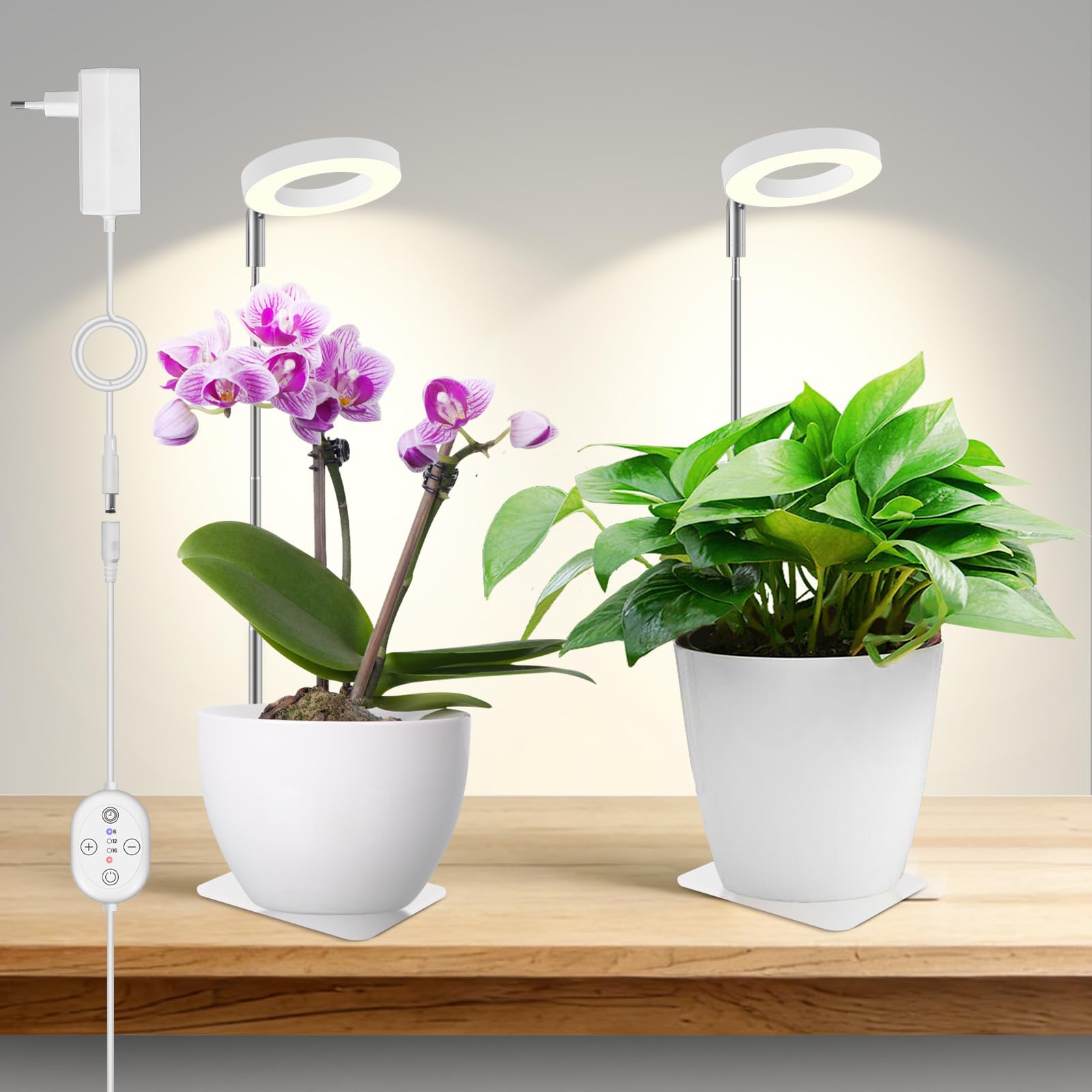 SENCHIKER 12V Pflanzenlampe fr Zimmerpflanzen, Vollspektrum mit 660 nm,  Kleine Halo LED Grow Lampe mit Untertopf-Basis, Timer & Dimmung, 6W, 118  mol/m/s @15 cm, 2er-Pack, A7-W-2 : Amazon.de: Garten