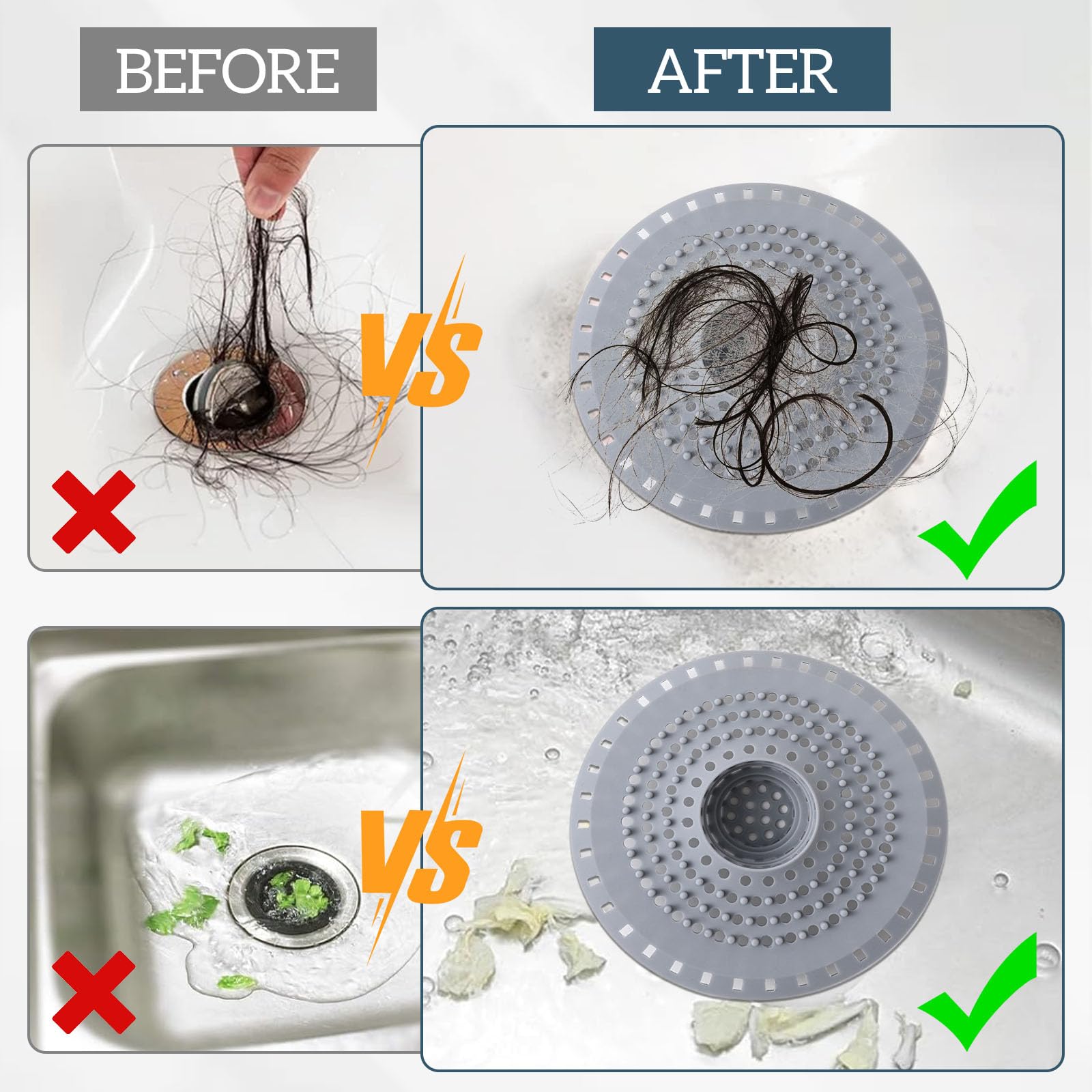 2 Pz Filtro per Lavello in Silicone Filtro di Scarico per Doccia con Ventosa Filtro per Capelli Protezione Scarico Protezione Scarico Lavello Raccoglitori di Capelli per Cucina Vasca e Bagno