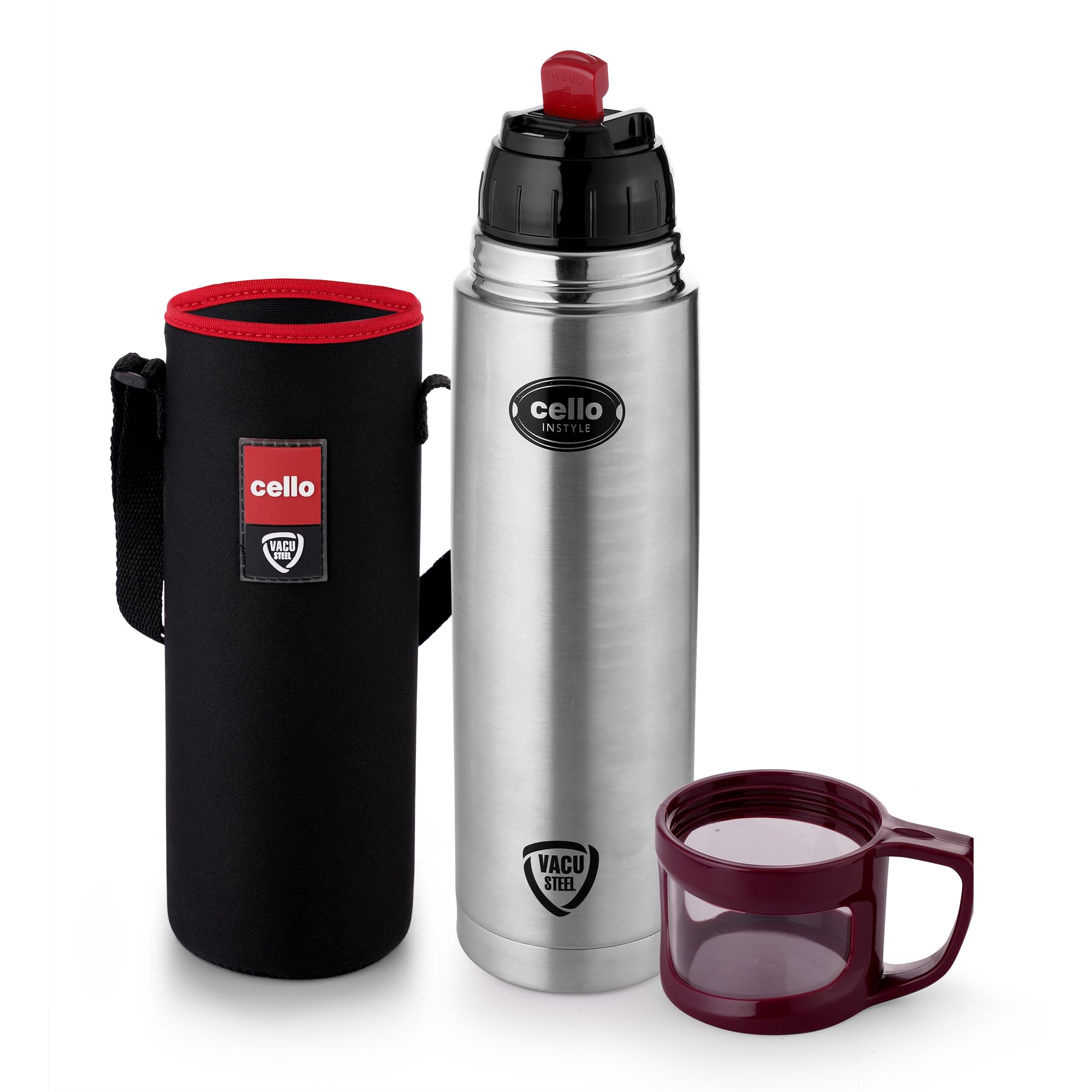 Cello Instyle Thermosteel Flask, 750ml, Red | 24 Hours Hot and Cold | Flask for Tea Coffee | Rust & Leak Proof | Ideal for Office, Gym, Home, Kitchen, Hiking, Trekking, Travel Bottle (B07BQ1MNZY) Amazon Price History, Amazon Price Tracker