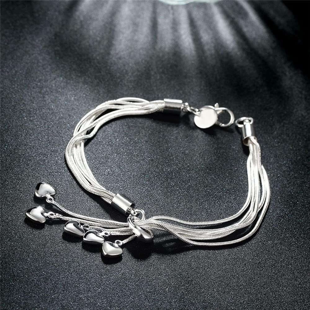 Pulsera y brazalete con dije de corazón y borlas multicapa para mujer