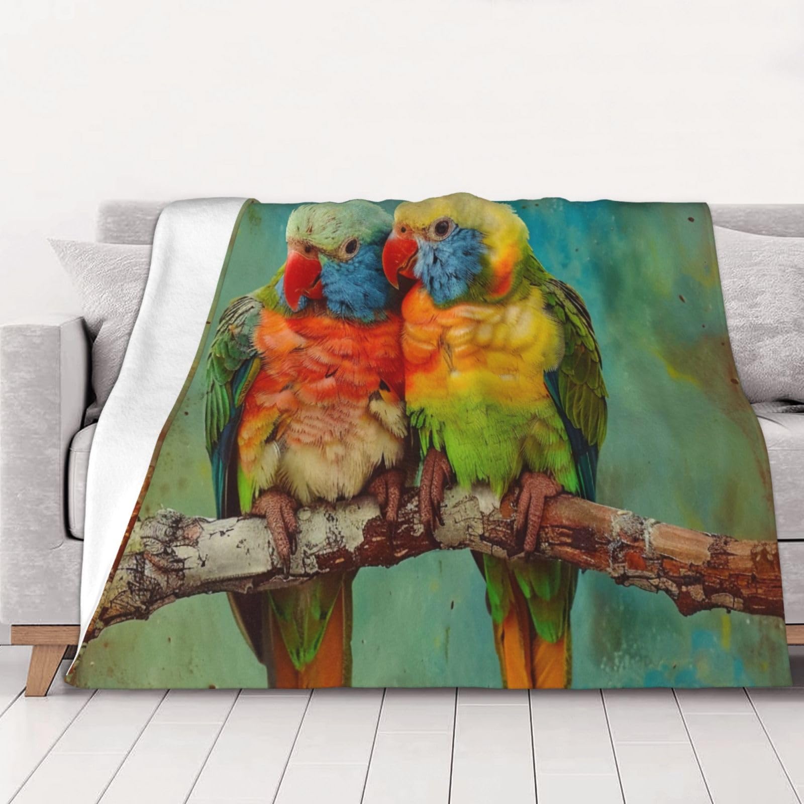 AUBKFELD Parrot Printed Flannel Blanket 125x100 CM, Soft & Warm Throw Blanket for Sofa/Couch/Bed/Car, Gifts for Audlts Women Men