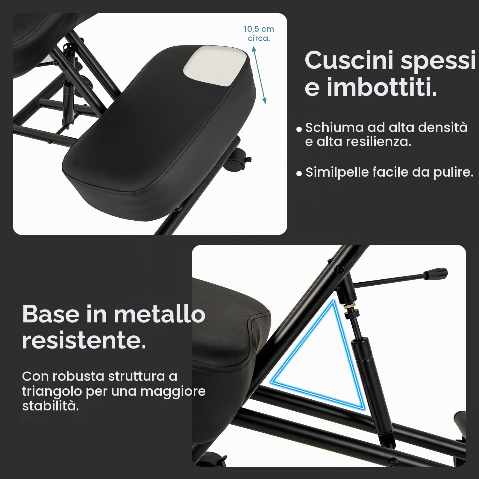 HOMASIS Sedia Posturale con 4 Ruote e Freni, Sgabello Ergonomico con Regolabile in Altezza, Sedia Inginocchiata e Ortopedica con Cuscino Spesso per Casa e Ufficio, Nero (84,5 x 46 x 87 cm)
