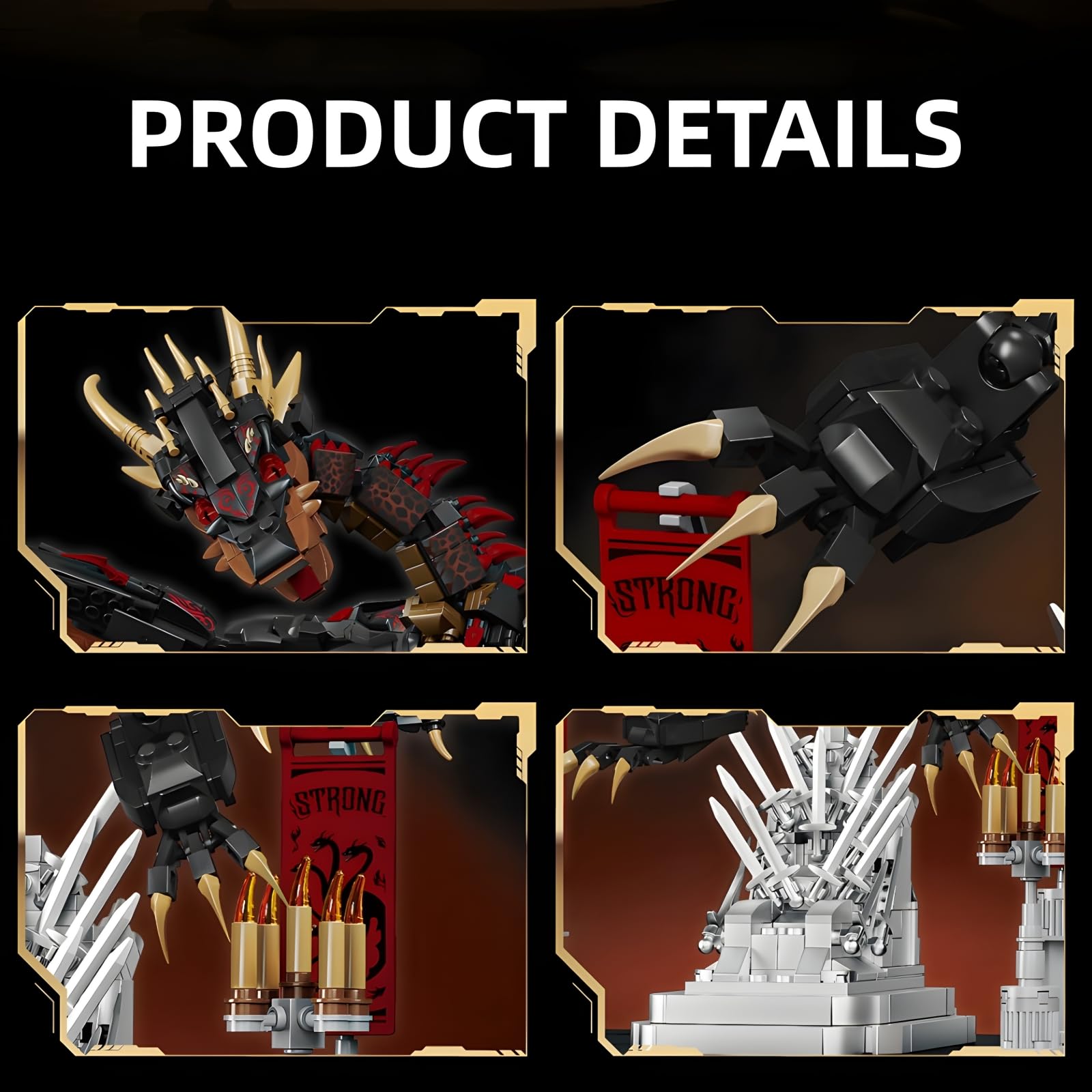 Drachen Klemmbausteine Set für Erwachsene, STEM Drogon Feuerdrache Bausteine Modell für Got Fans Heimbüro Dekor, 1868 Teile Drachen Bausteine Filmfans Geschenk