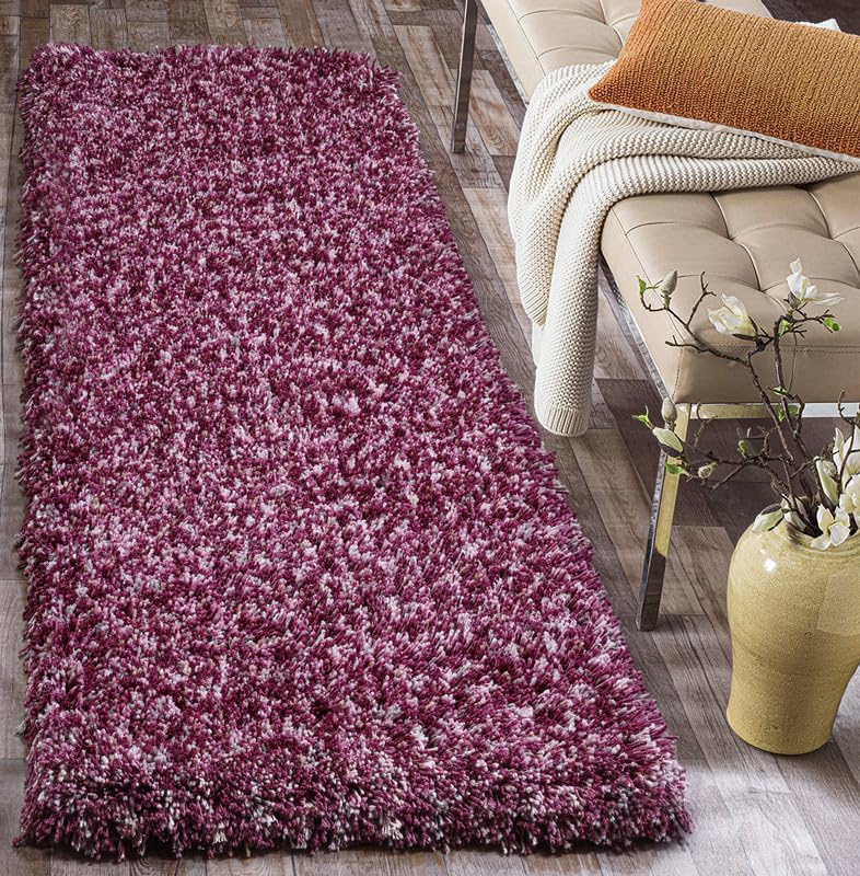 Image of FIASCO Tie Dye Shaggy Carpet Bedside Runner | 2 Inch Pile Height Back in Canvas for Bedroom, Kids Room, Guest Room Microfiber Soft Plush Fluffy Shaggy Carpet | 1.5x4 Feet Purple Ivory Mix