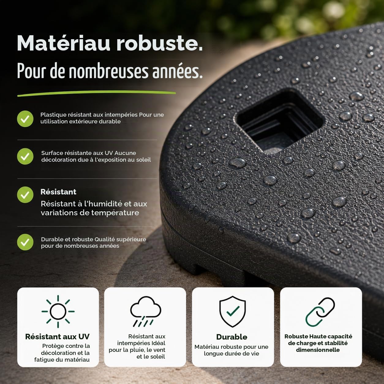 Pied de parasol pour parasol déporté - Poids remplissables pour croix de sol en plastique - Pied de parasol pour parasol - Pied de parasol déporté (4 pièces jusqu'à 80 kg, plastique)