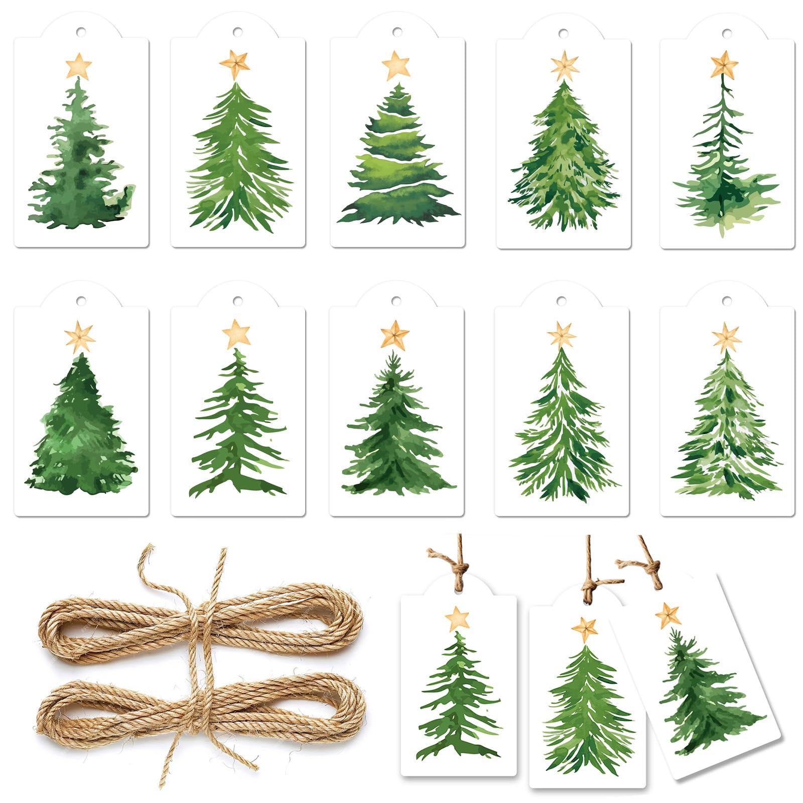 MORAINJAY 60 PCS Christmas Tags, Pine Tree Xmas Tags for Presents, Hanging Gift Labels with Strings for Wrapping and Christmas Tree Decoration