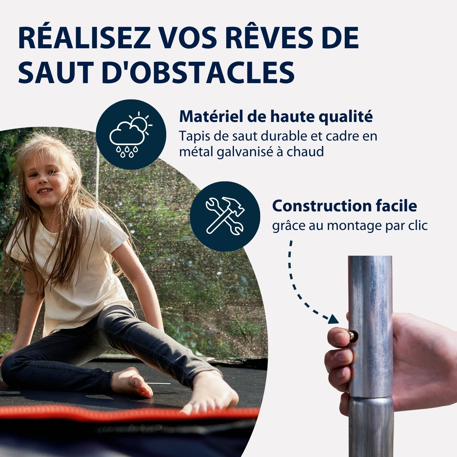 HUDORA Trampoline First dans Différentes Tailles - Trampoline d'extérieur avec Protection de Bord UV-Stable & Filet de Sécurité - pour Enfants & Adultes - Qualité Supérieure pour Enfants