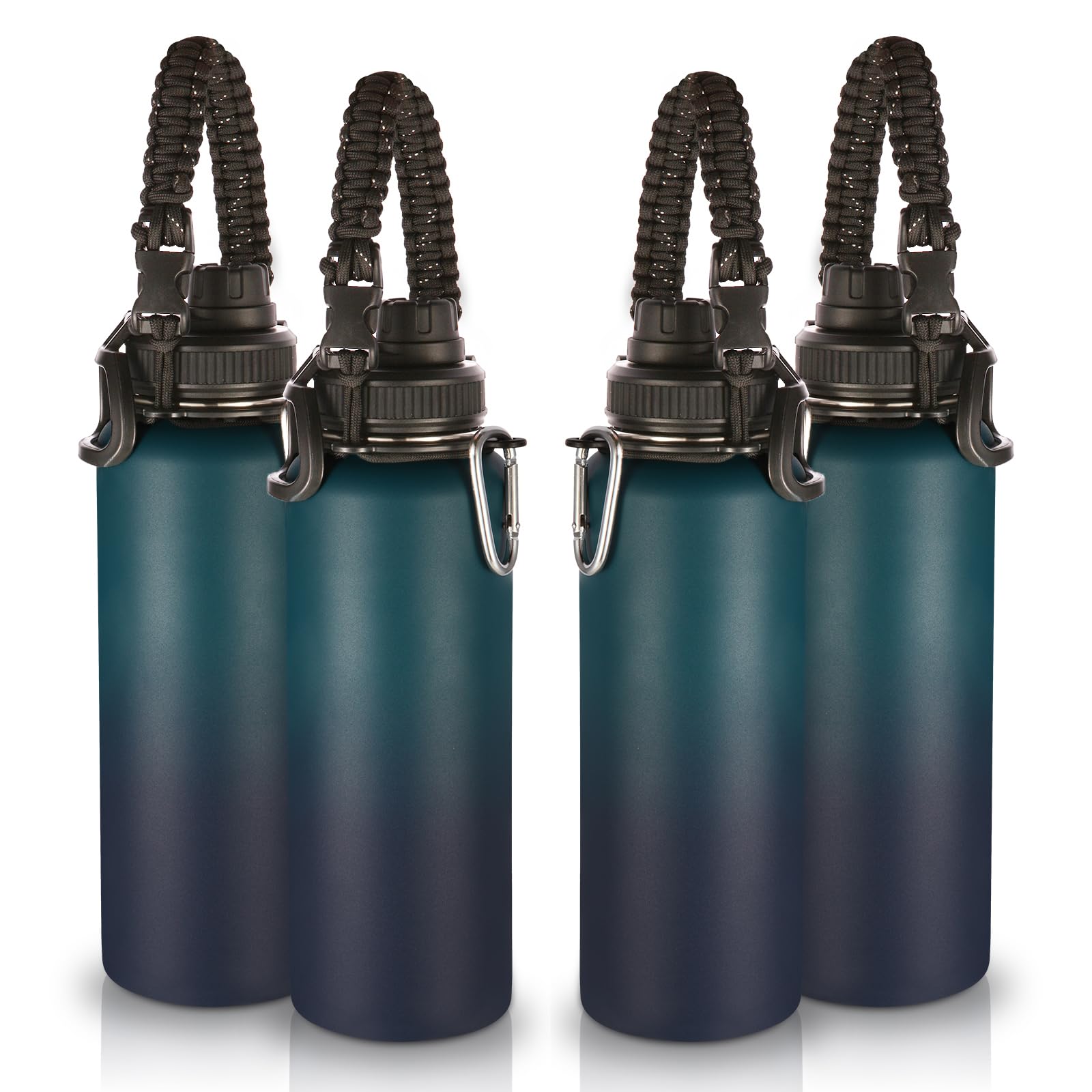 Volhoply Insulated Water Bottles Bulk 4 Pack,40 oz Stainless Steel Sports Bottle with Paracord Handle & Spout Lid,Double Walled Flask with Wide Mouth,