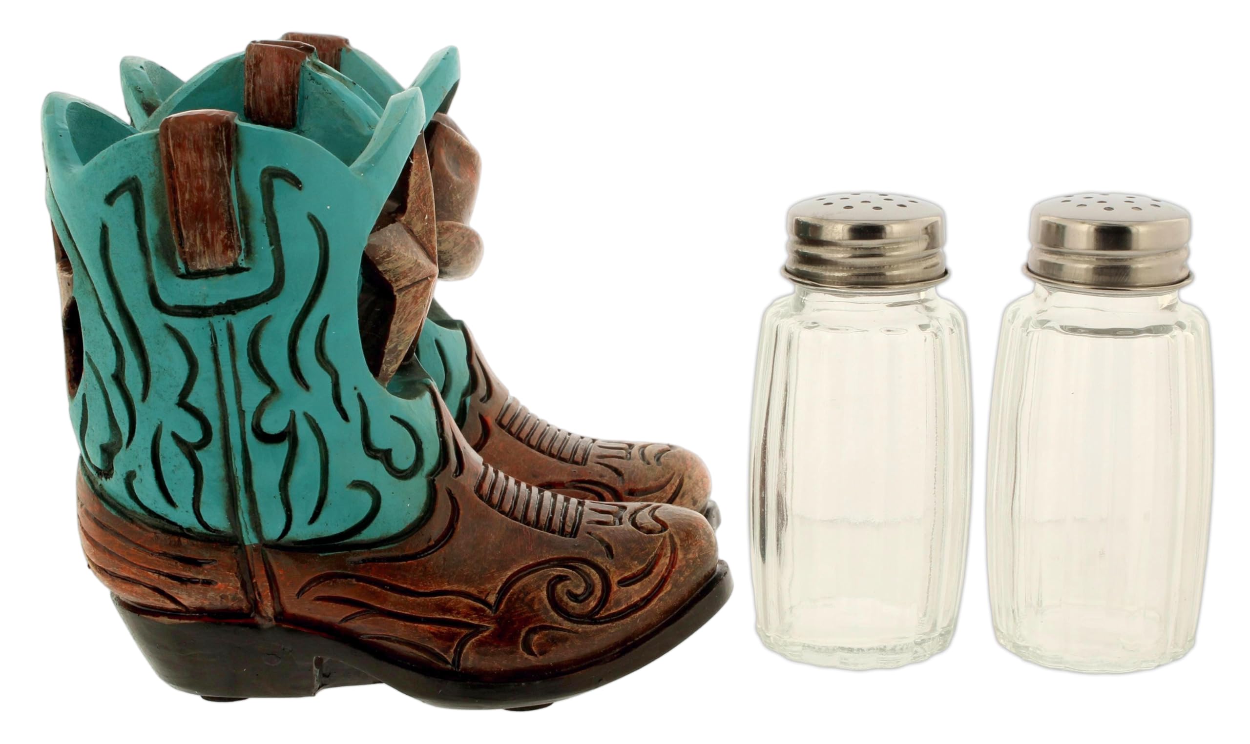 The Bridge Collection Juego de salero y pimentero Western Cowboy Boot – Decoración rústica de mesa de cocina – acento único de granja