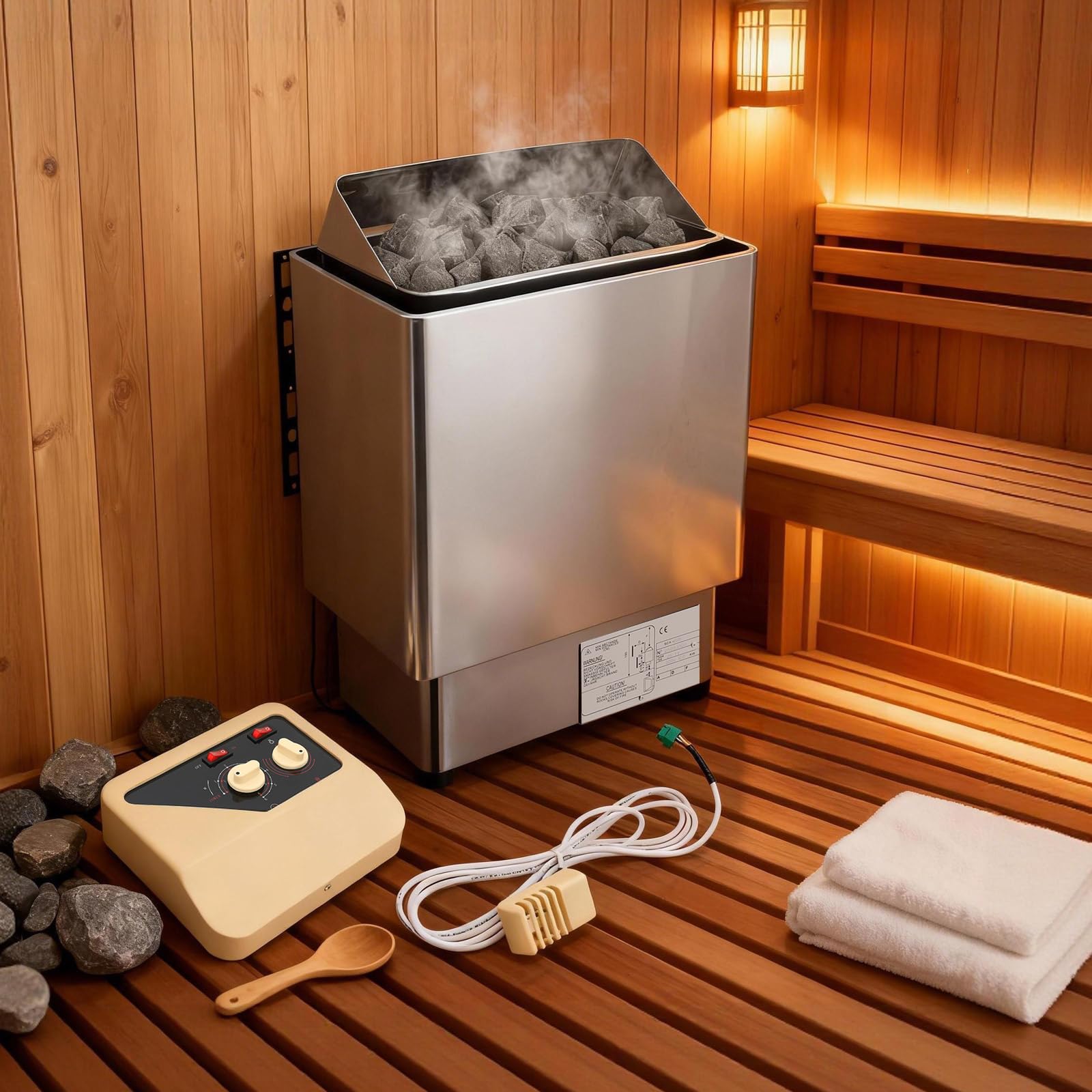 Elektryczny piec do sauny, montaż ścienny, 6000 W, 0-120 °C, kuchenka do sauny, przenośne ogrzewanie sauny, piec do sauny z zewnętrznym kontrolerem, do prywatnych saun i siłowni