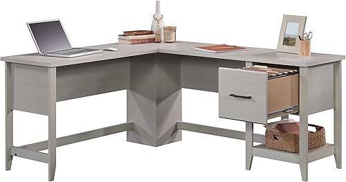 Miniatura 15 de Sauder Summit Station - Escritorio esquinero en forma de L para oficina en casa con cajón y estante de almacenamiento abierto, en roble glaciar